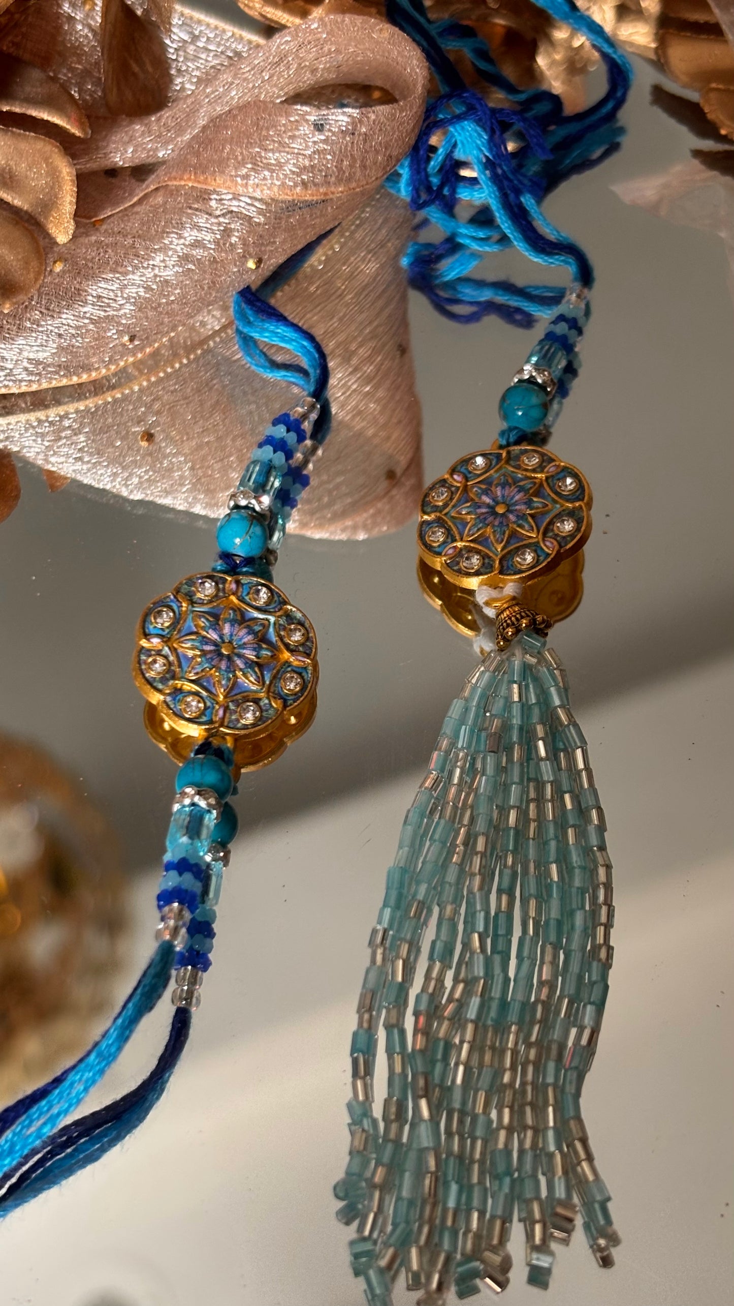 Nakashi work Couple rakhi ( shipping will be extra )
