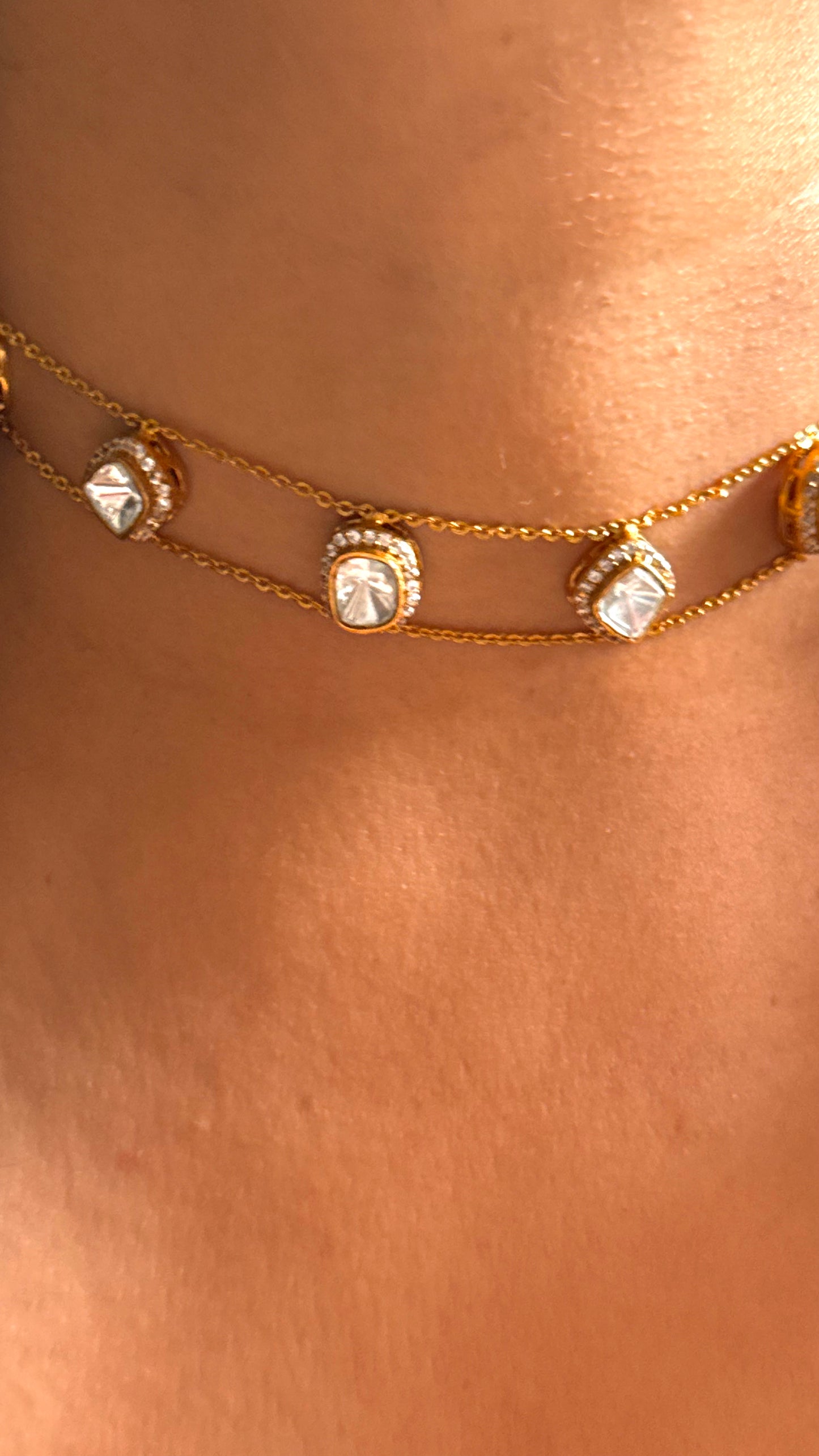 Minimalist single polki necklace