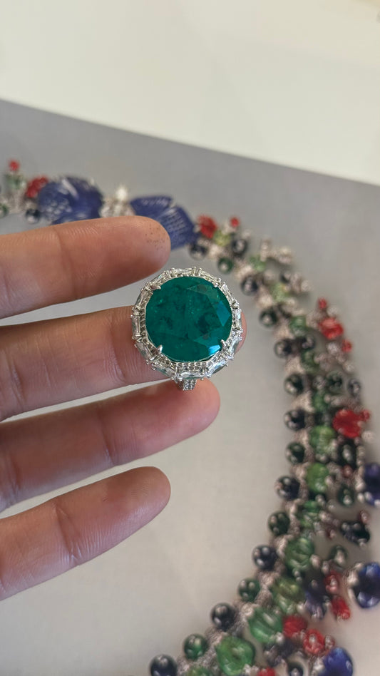 Emerald Cocktail Diamond Ring