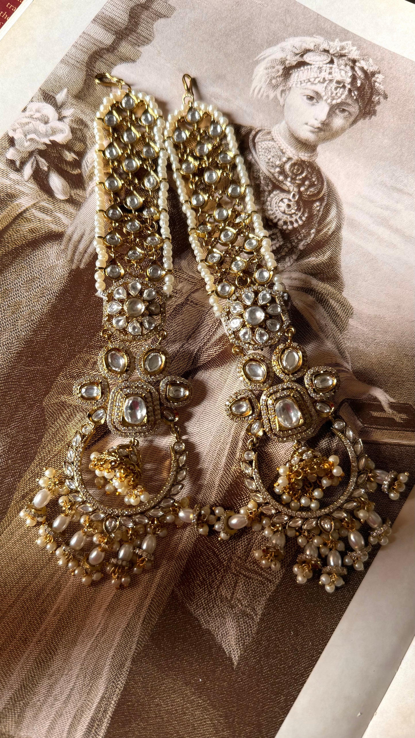 Mughal designs inspired polki Chandbali with kaanchain