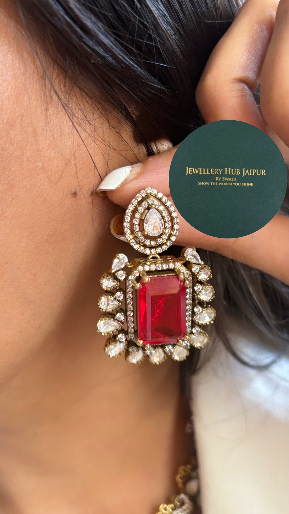 Preet Ruby doublet and moissanite victorian necklace set
