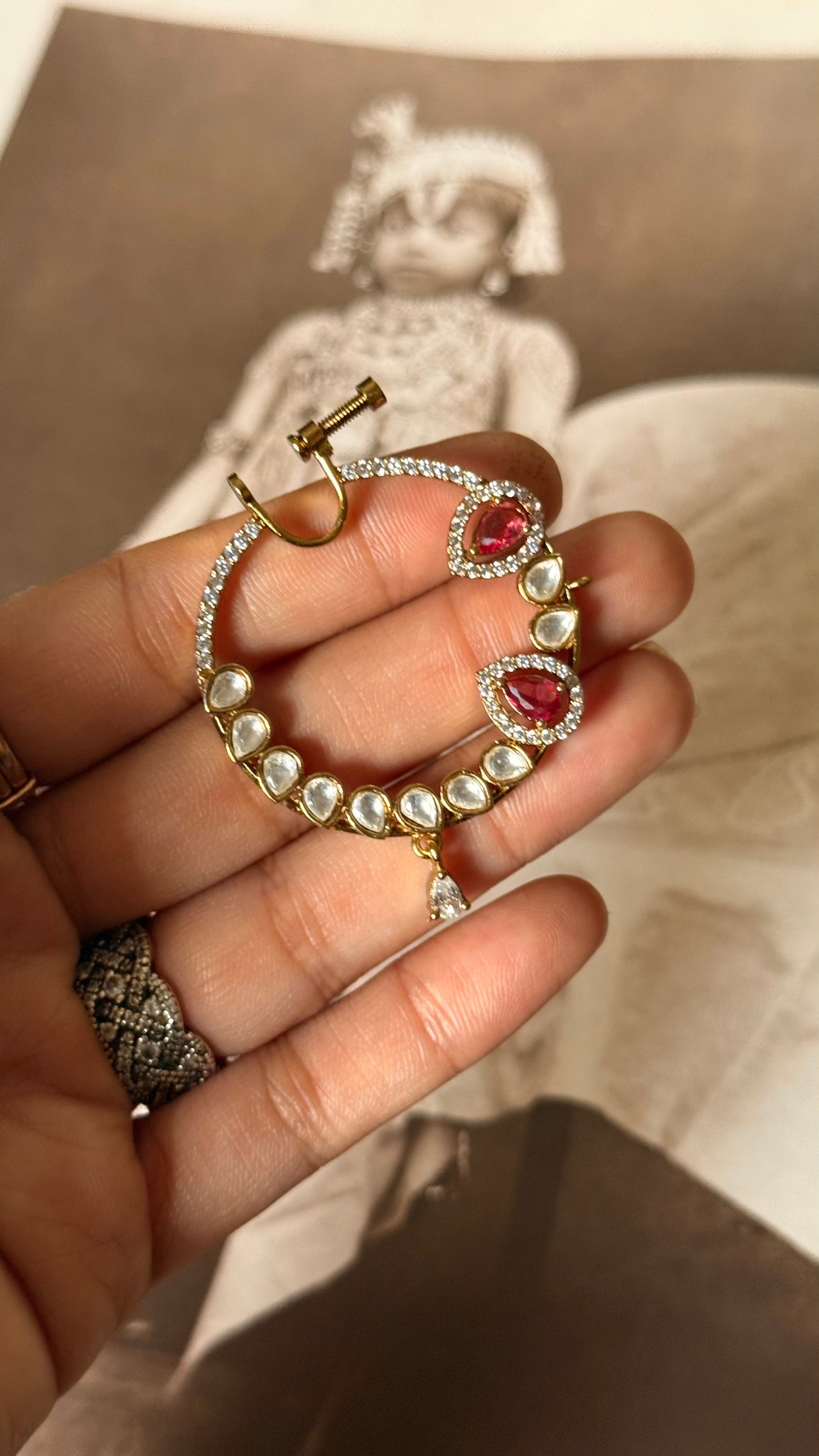 Ruby doublet & moissanite nath