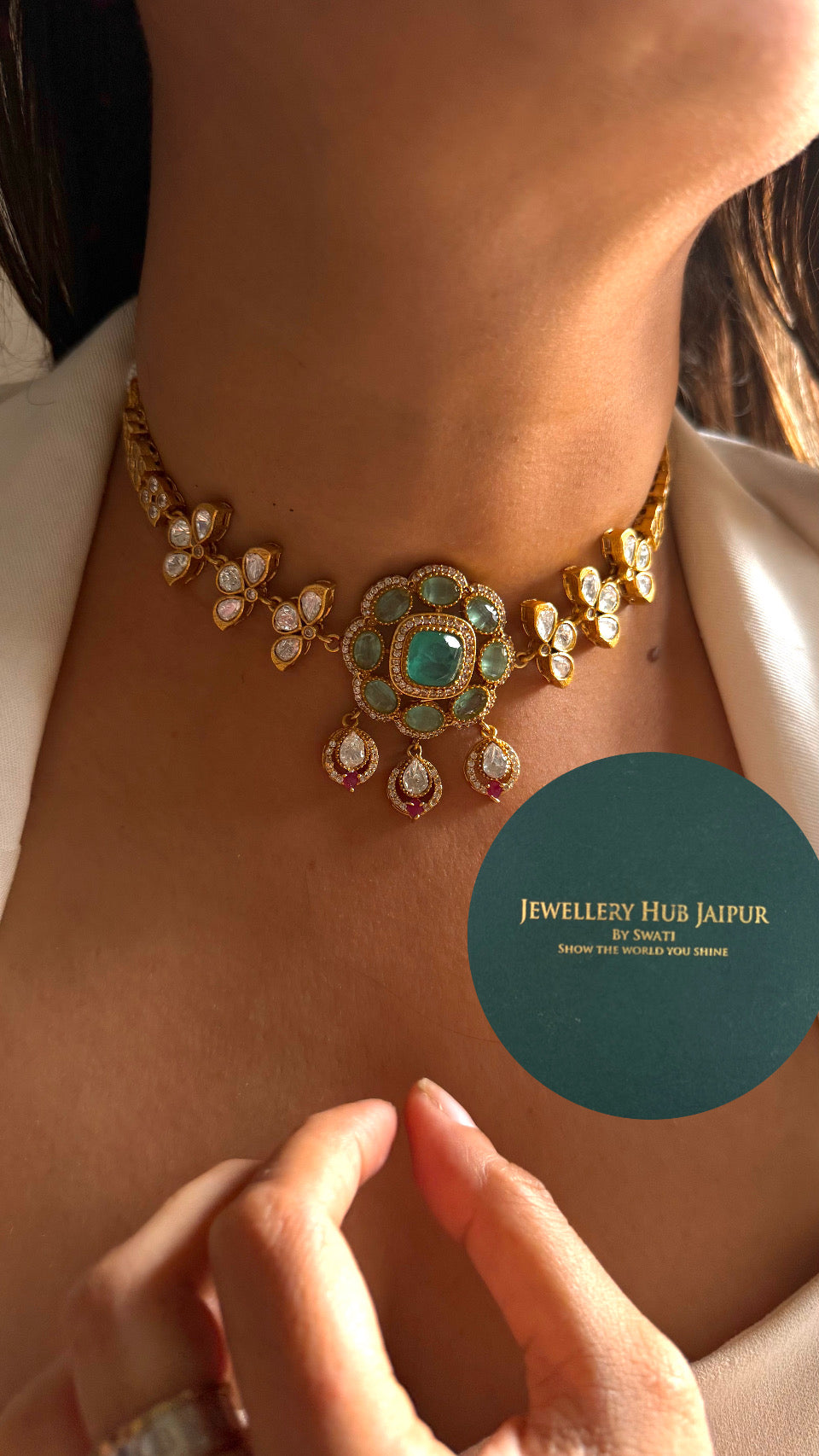Floral designer Mint doublet statement necklace