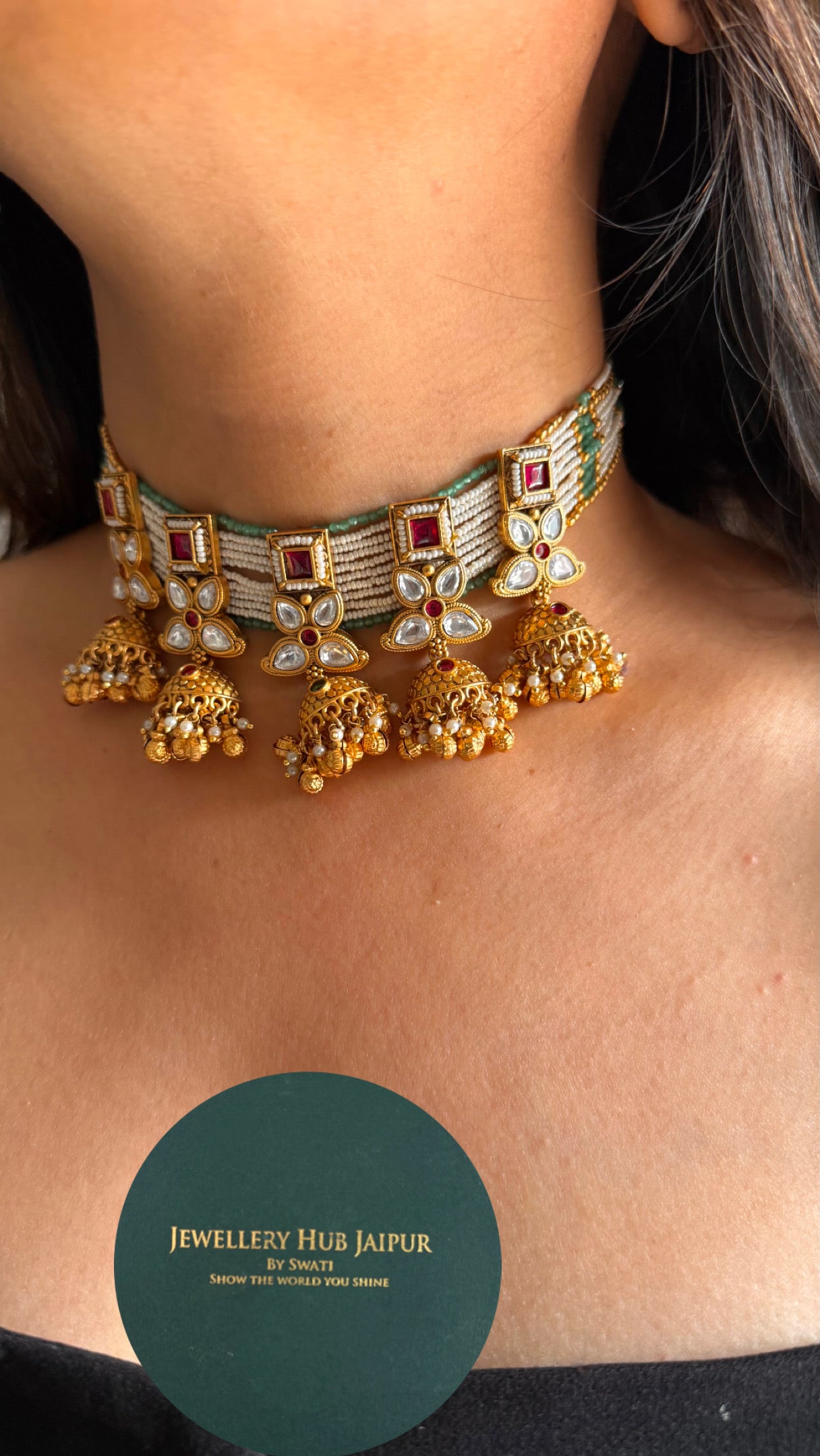 Ruby & emerald jhumki heritage necklace