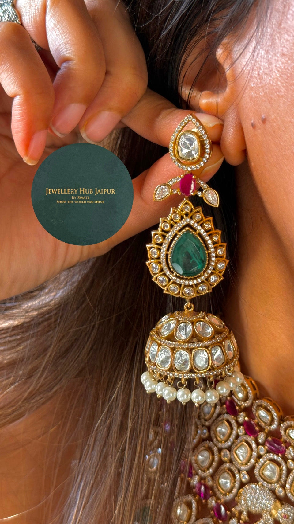 Bridal asia inspred rani pink & emerald choker