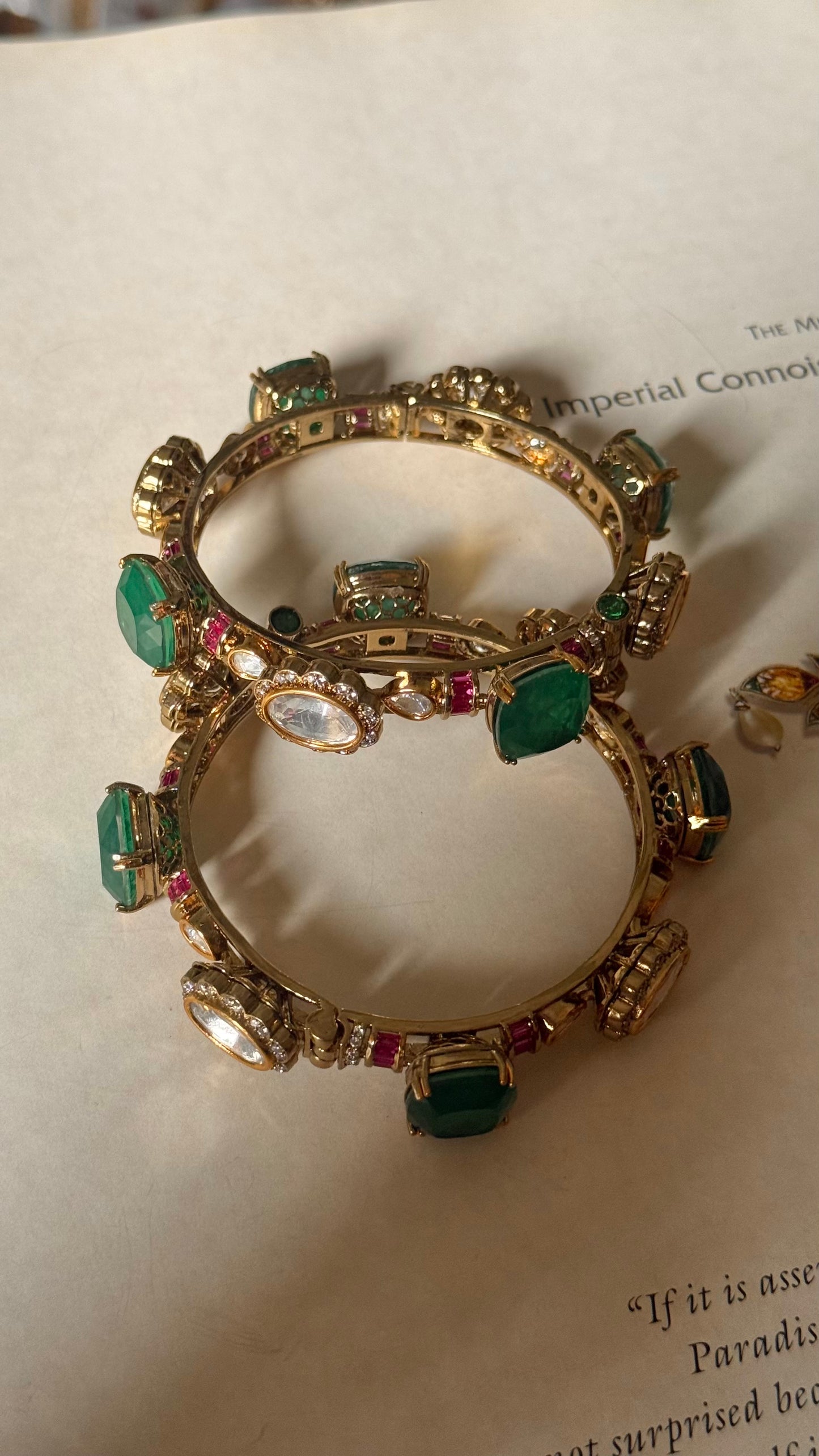 Emerald doublet & rani pink moissanite openable bangle