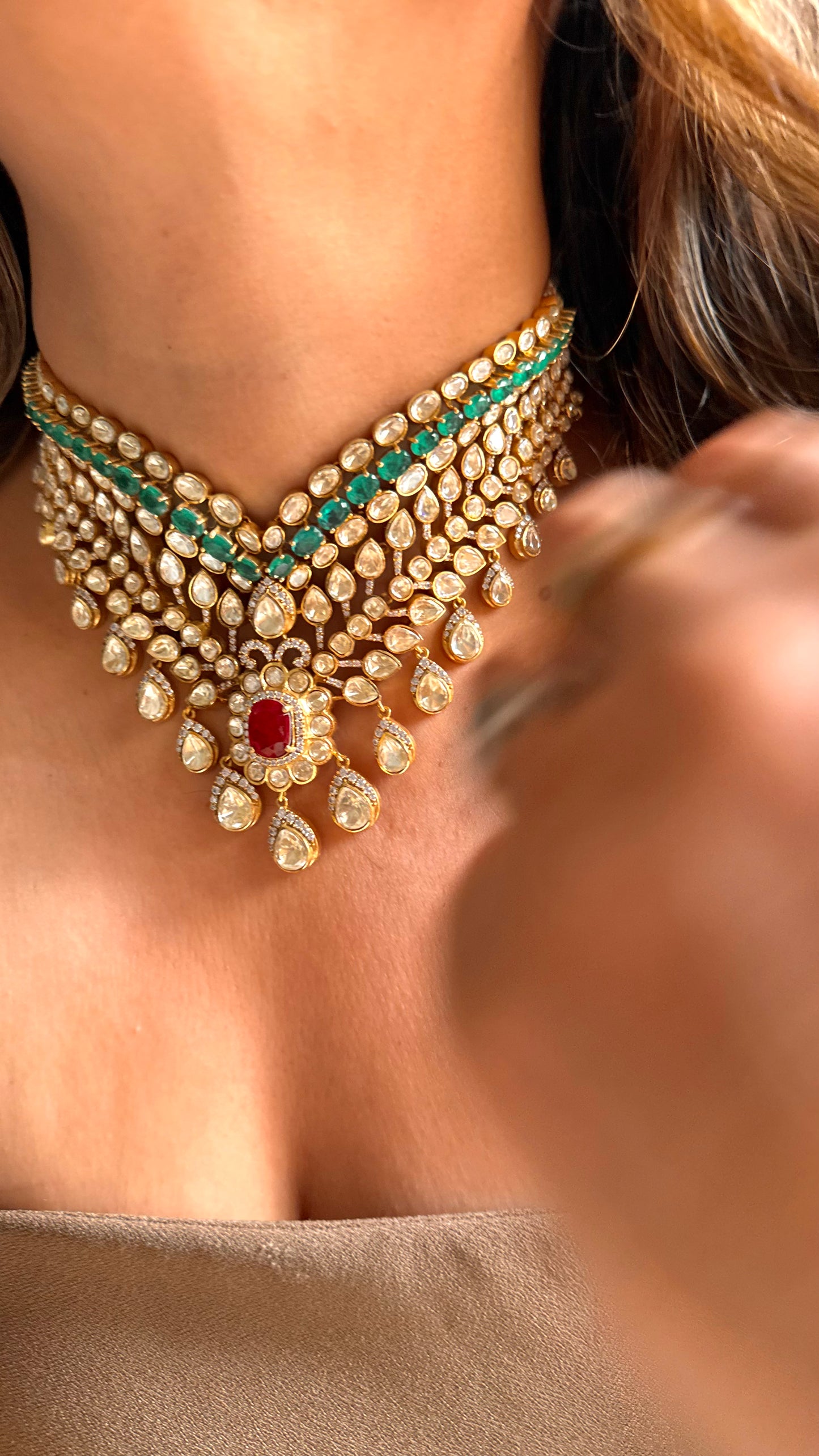 Peeli polki Ruby & Emerald designer Necklace