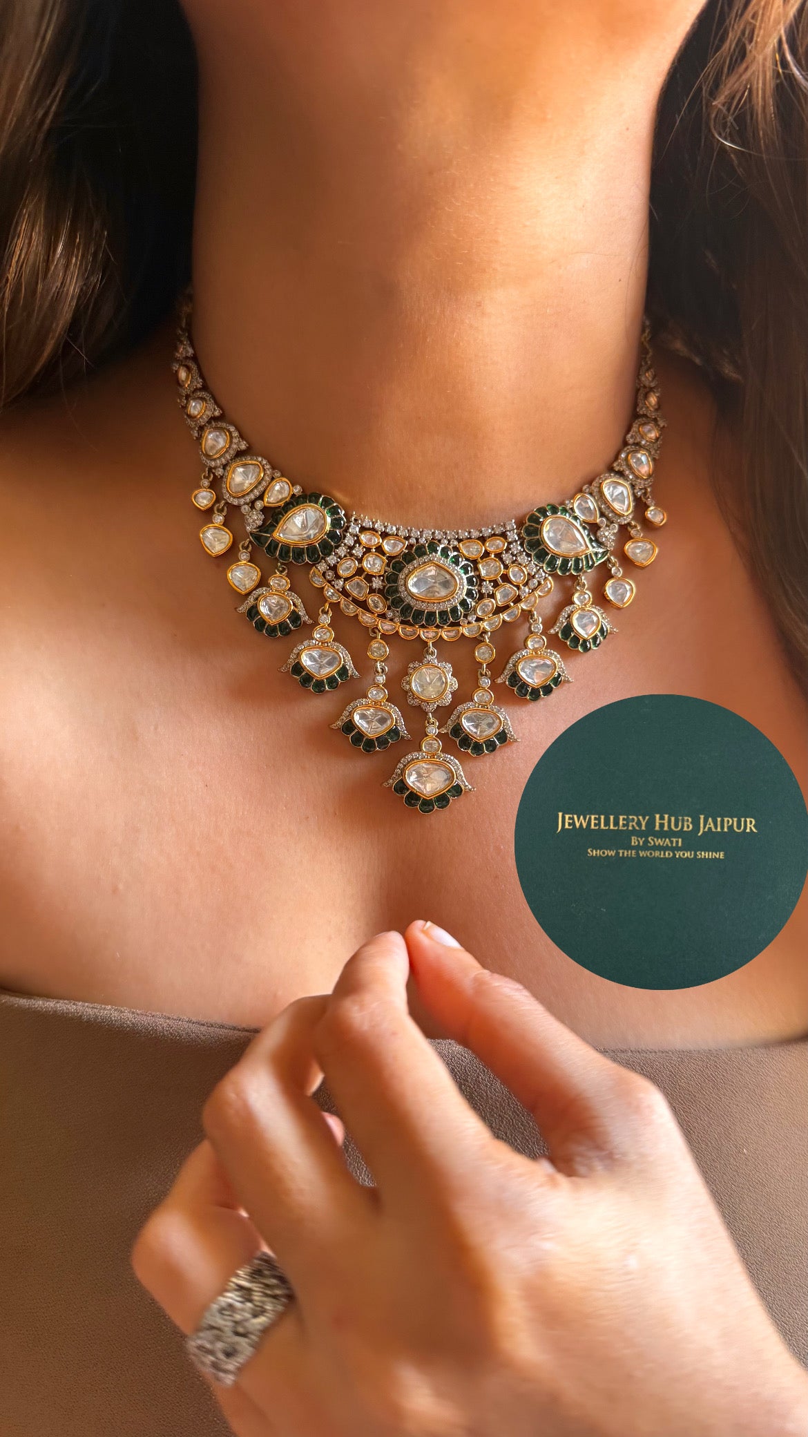 Emerald katdana moissanite polki collar set