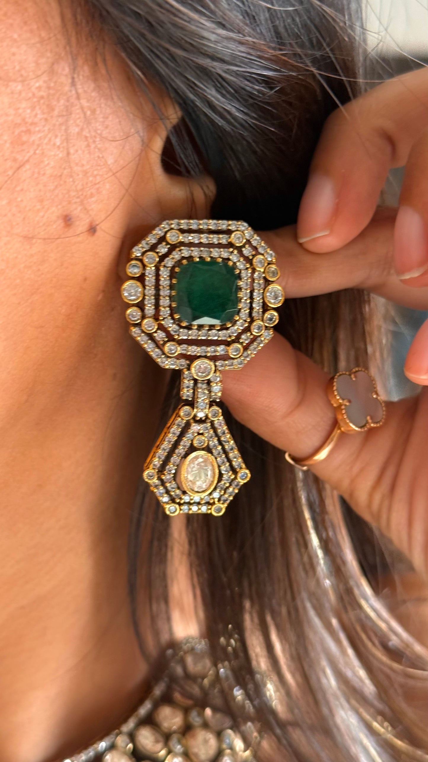 Emerald peeli polki moissanite peeli polki cocktail necklace