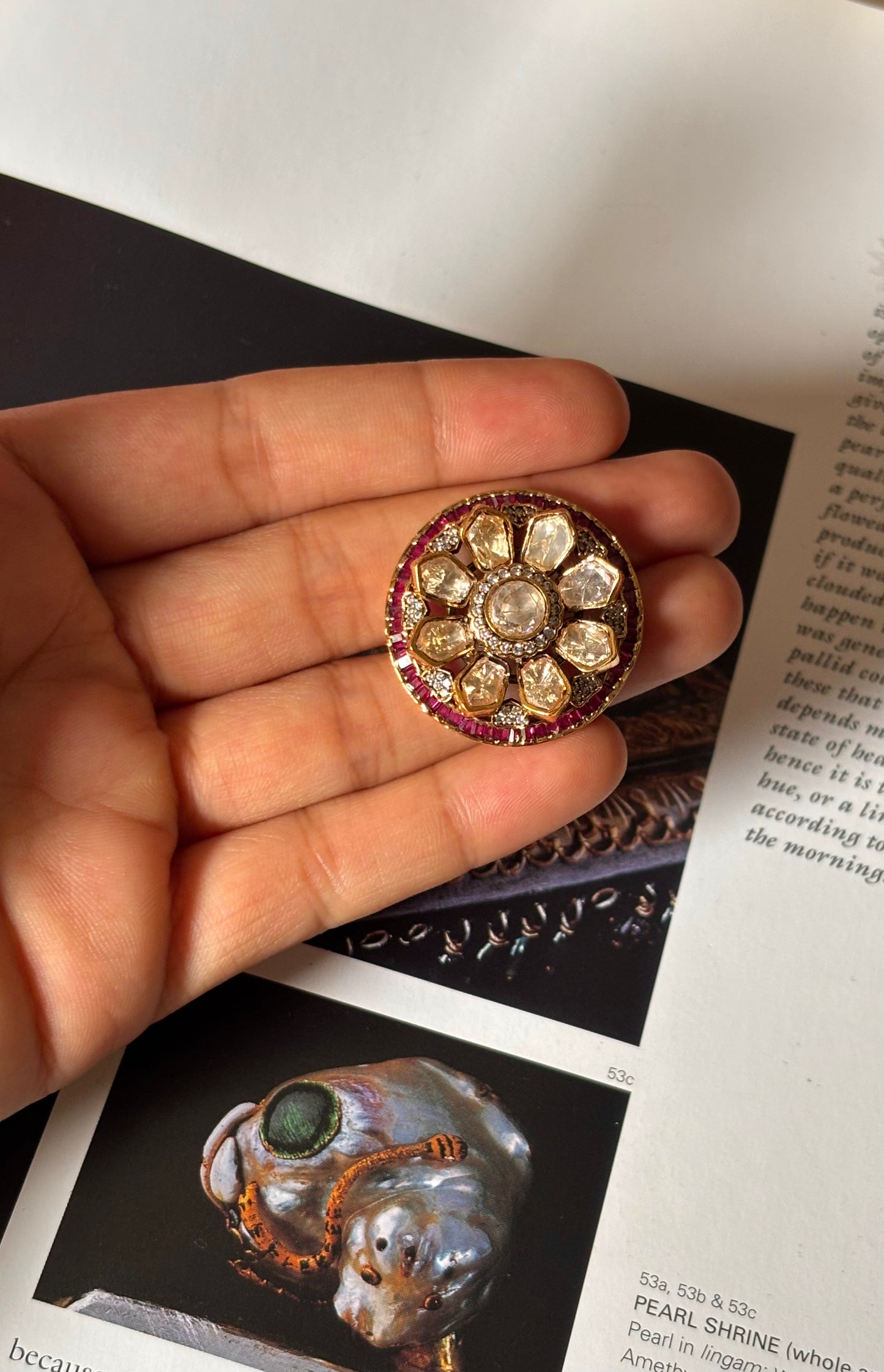Ruby diamond uncut polki ring