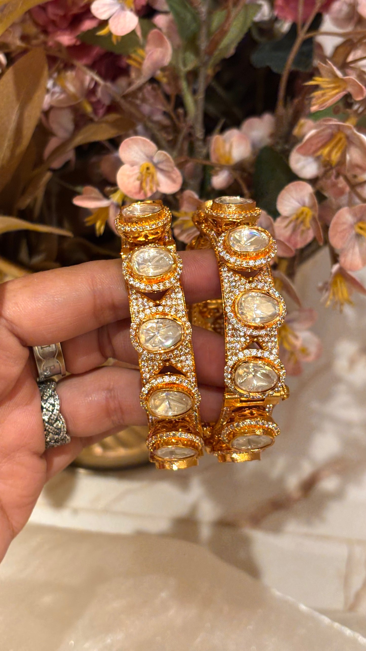 Real moissanite peeli polki gold bangles
