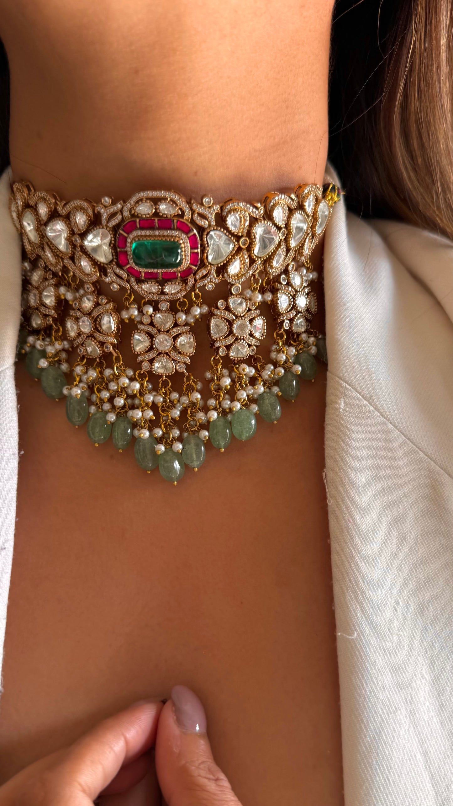 Tahira Emerald and ruby moissanite choker
