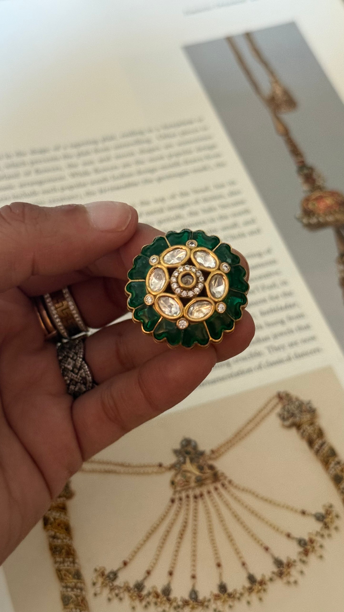 Emerald moissanite Victorian ring