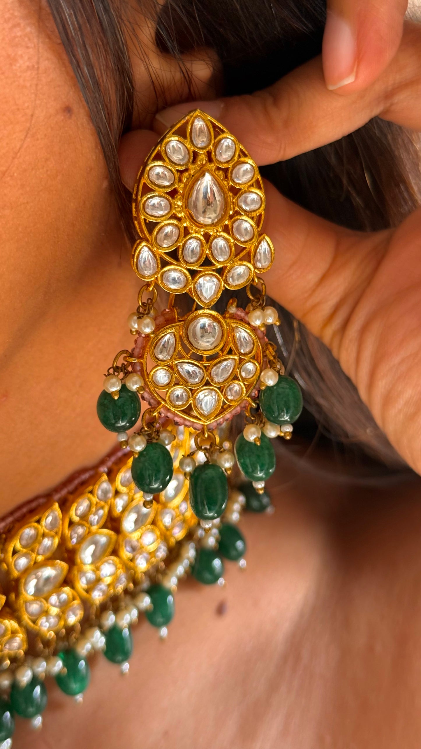 Polki emerald pink choker necklace