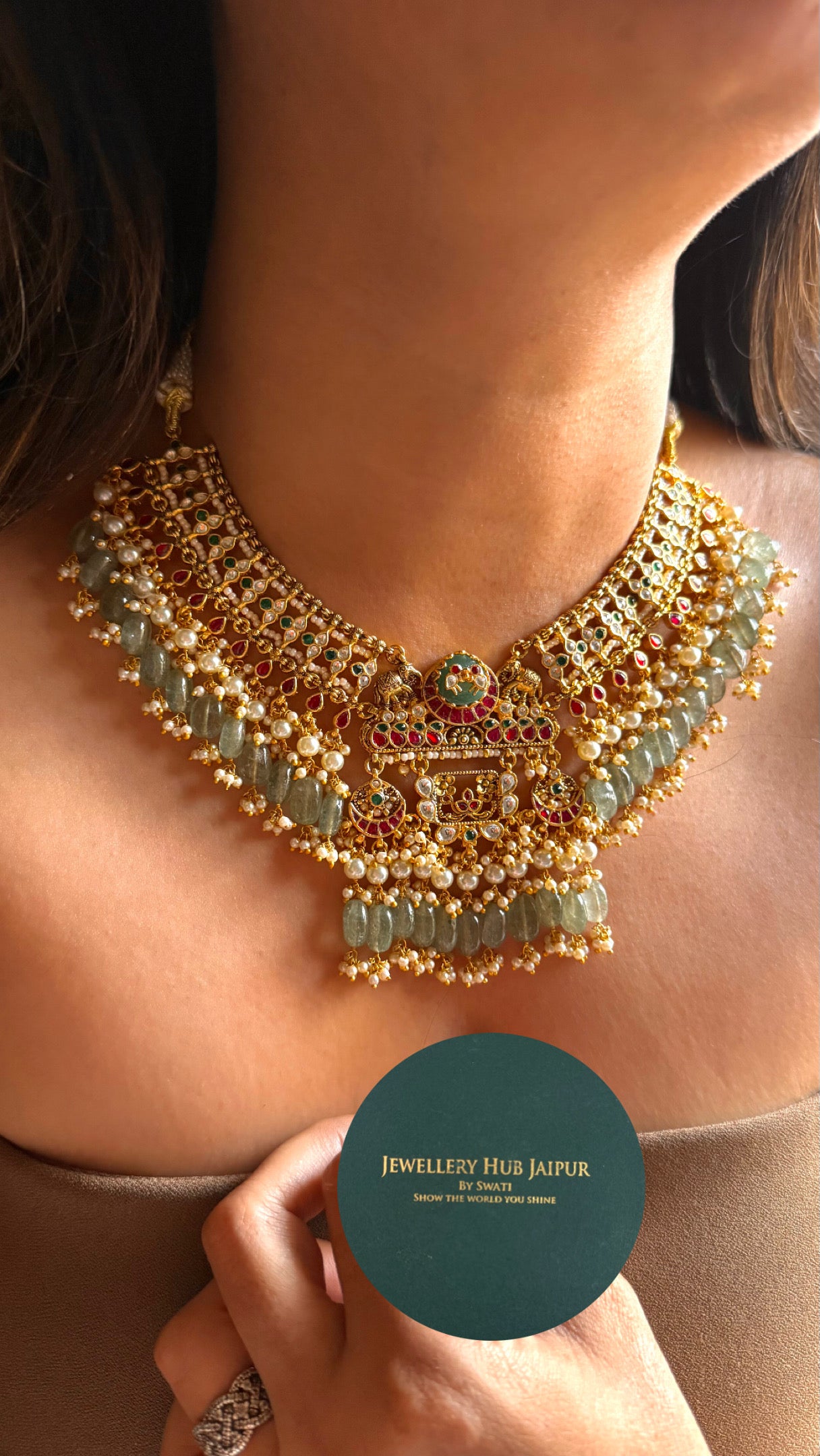 Handmade real jadau paachi collar Necklace