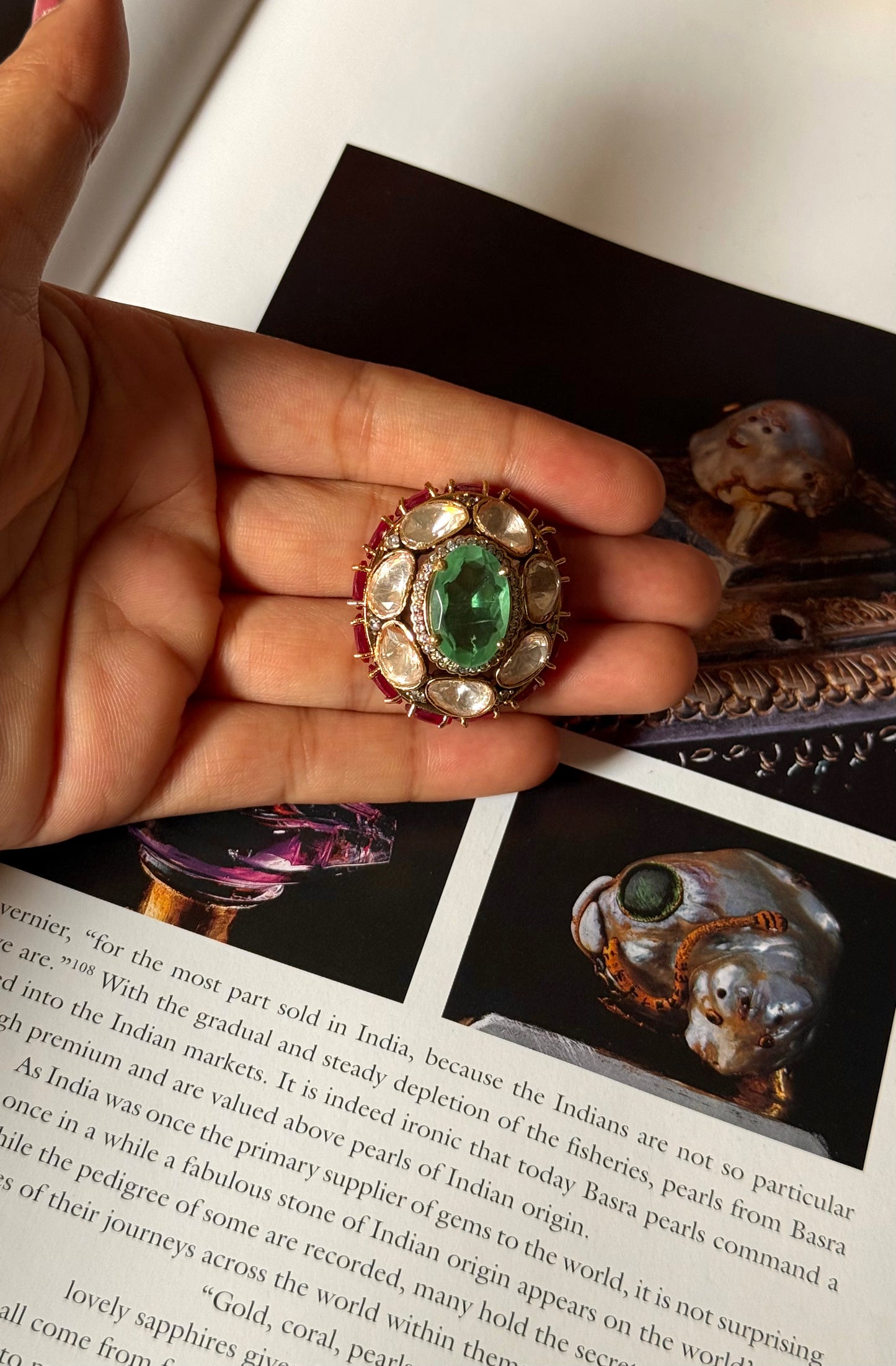 Mint doublet & rani pink uncut polki ring