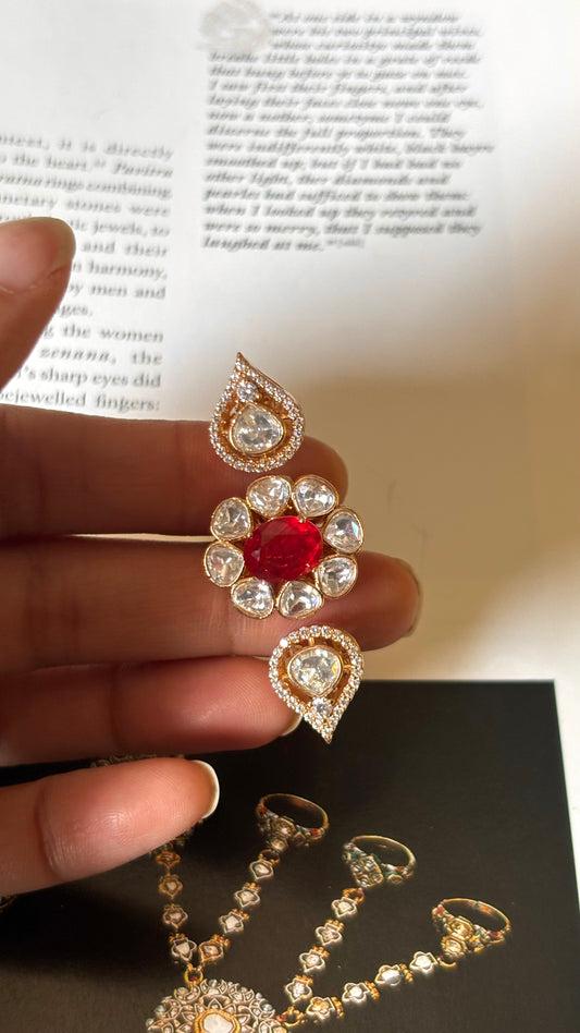 Ruby moissanite polki double finger Ring