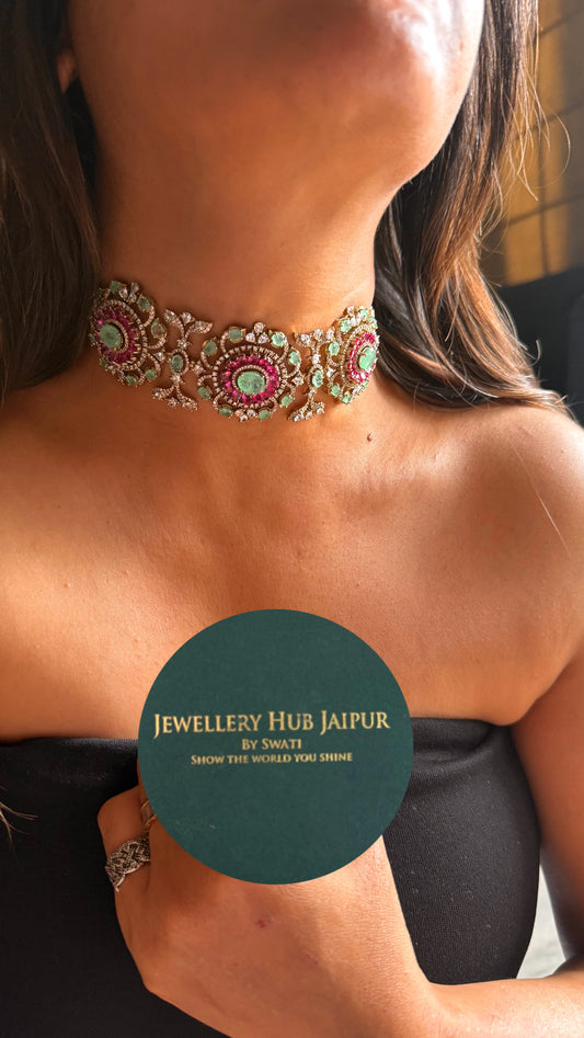 Rani pink with mint doublets cocktail choker Necklace