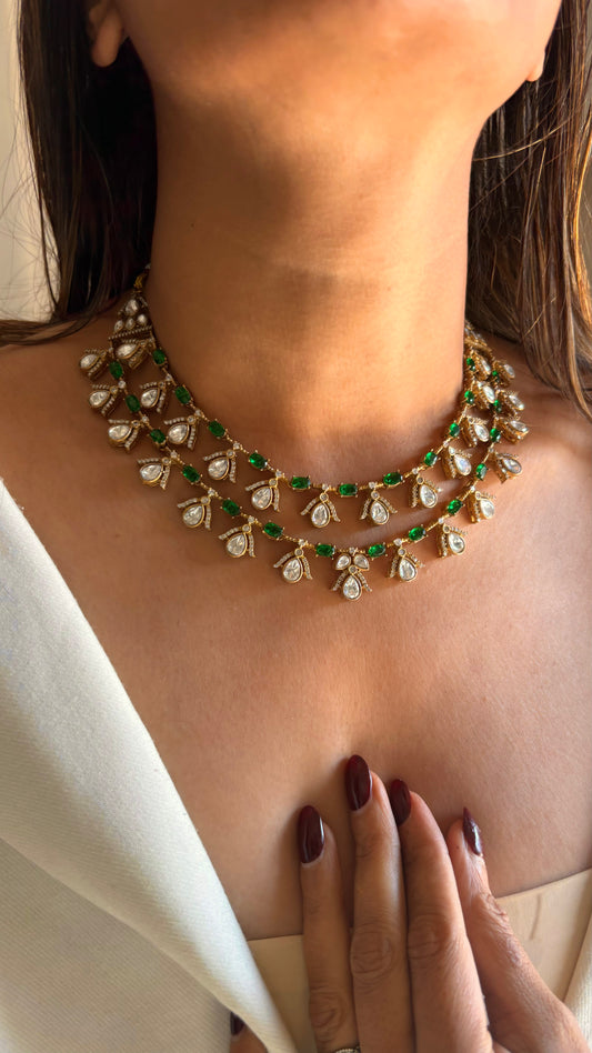 Bhavya Dual line emerald moissanite necklace