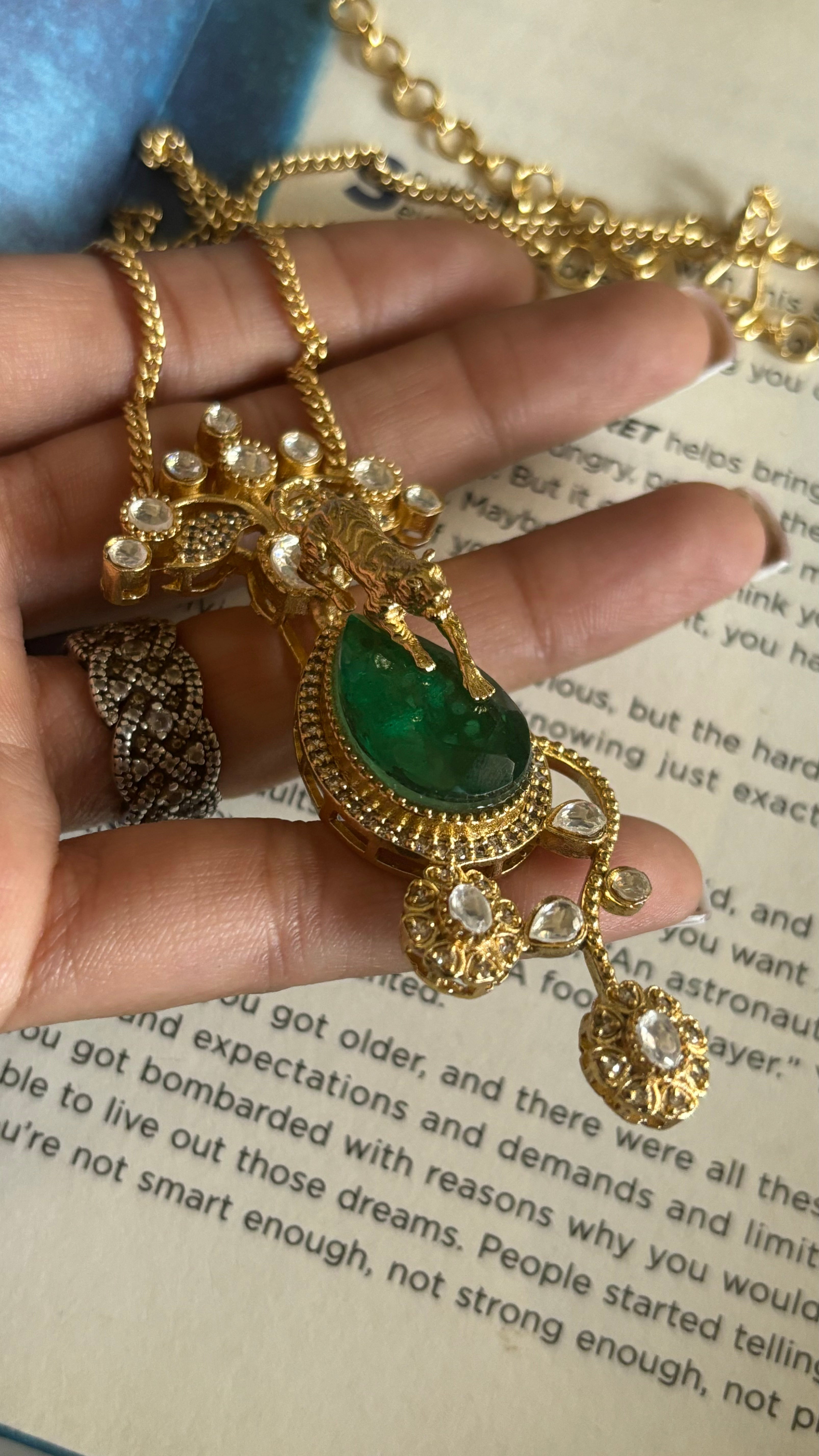 Emerald sabhysachi tiger down pendant set