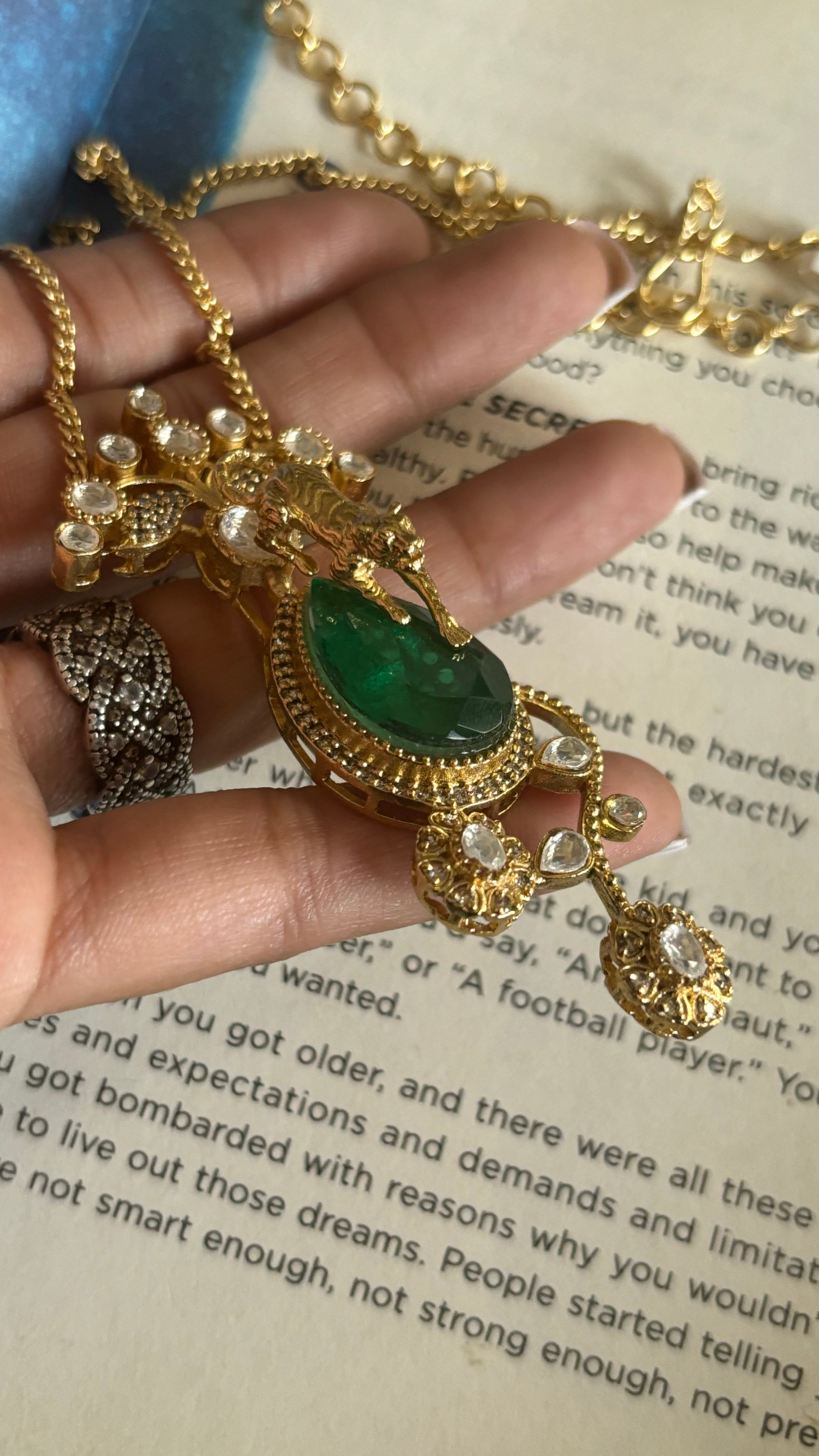 Emerald sabhysachi tiger down pendant set