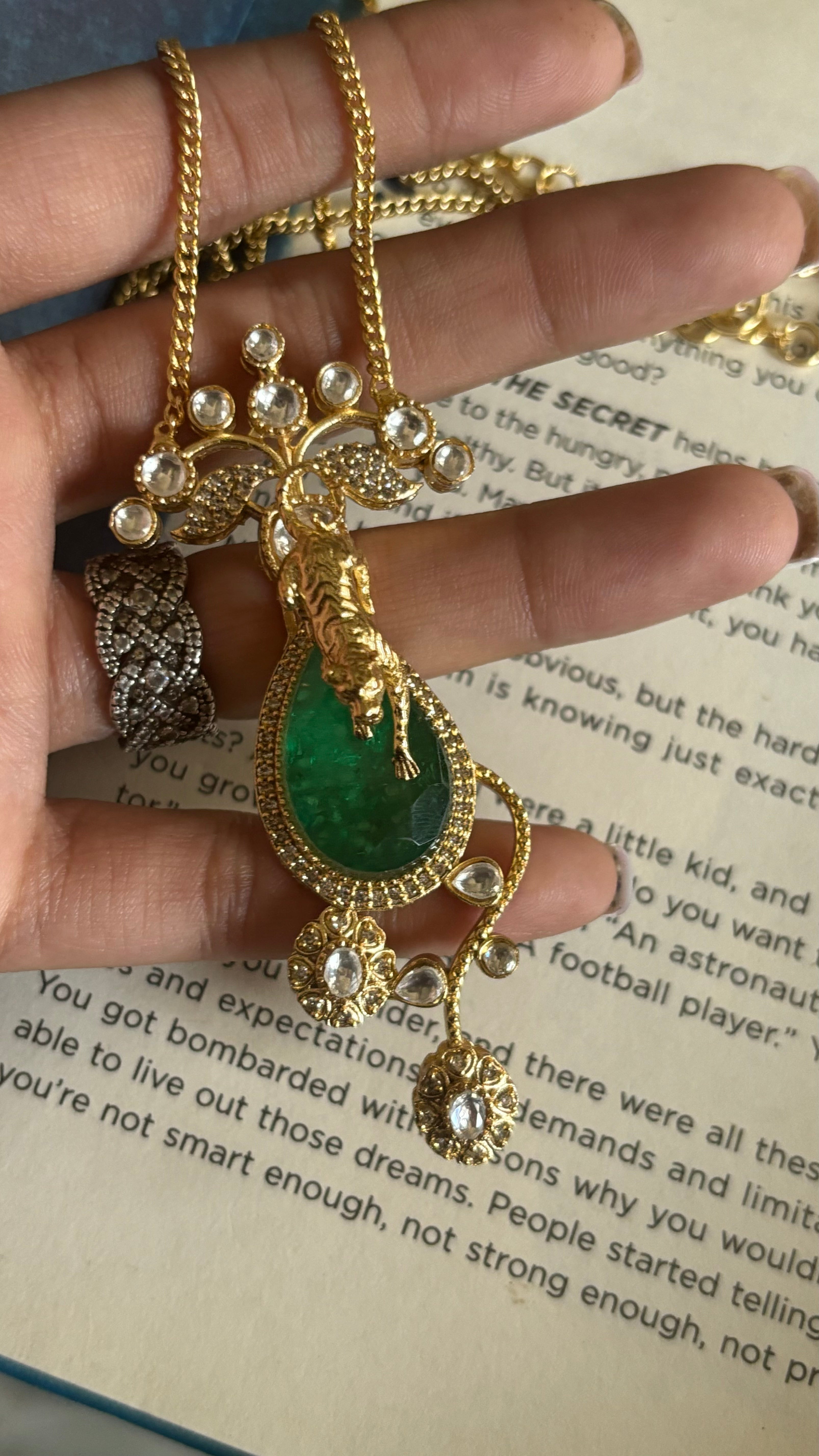 Emerald sabhysachi tiger down pendant set