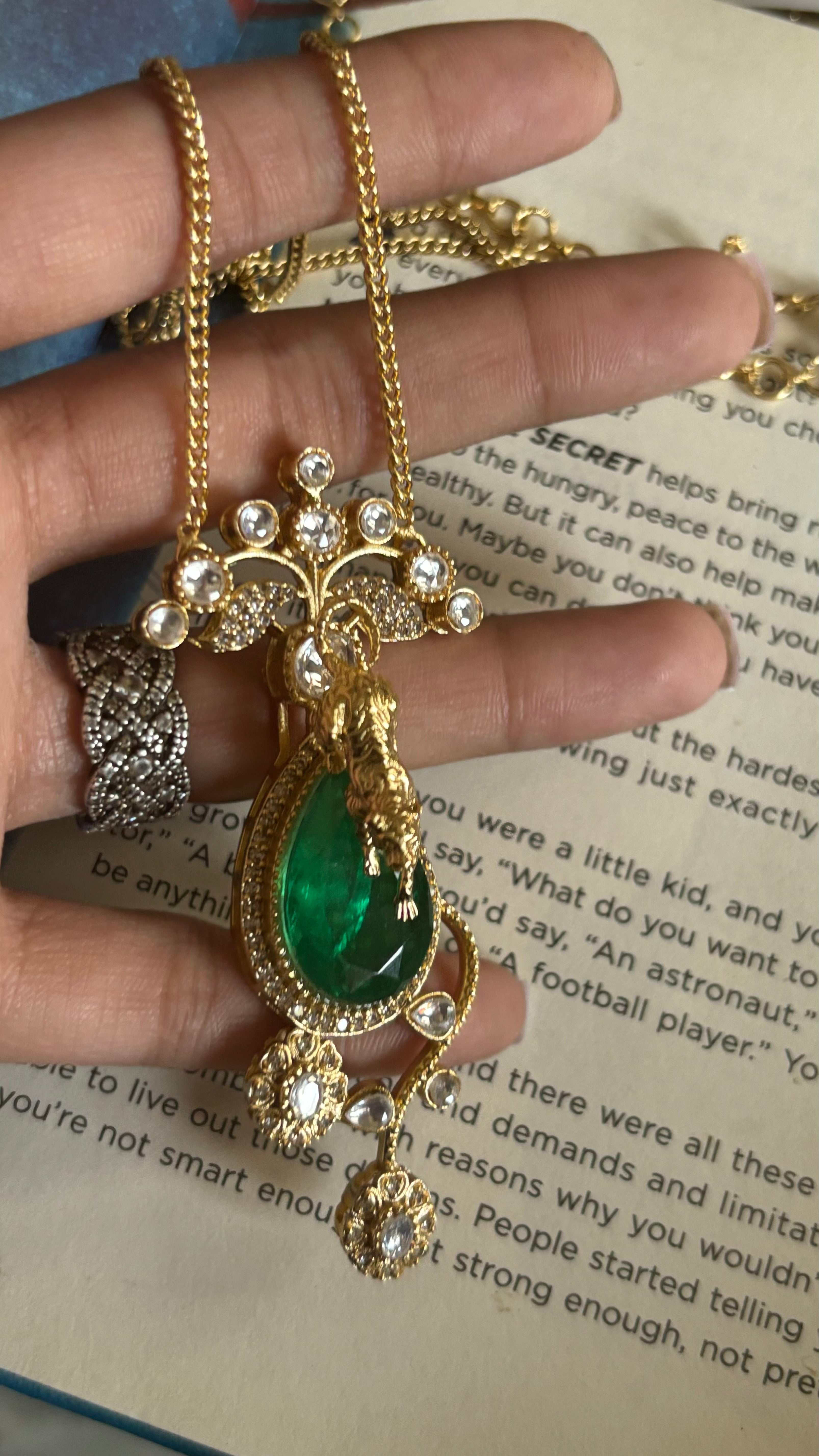 Emerald sabhysachi tiger down pendant set