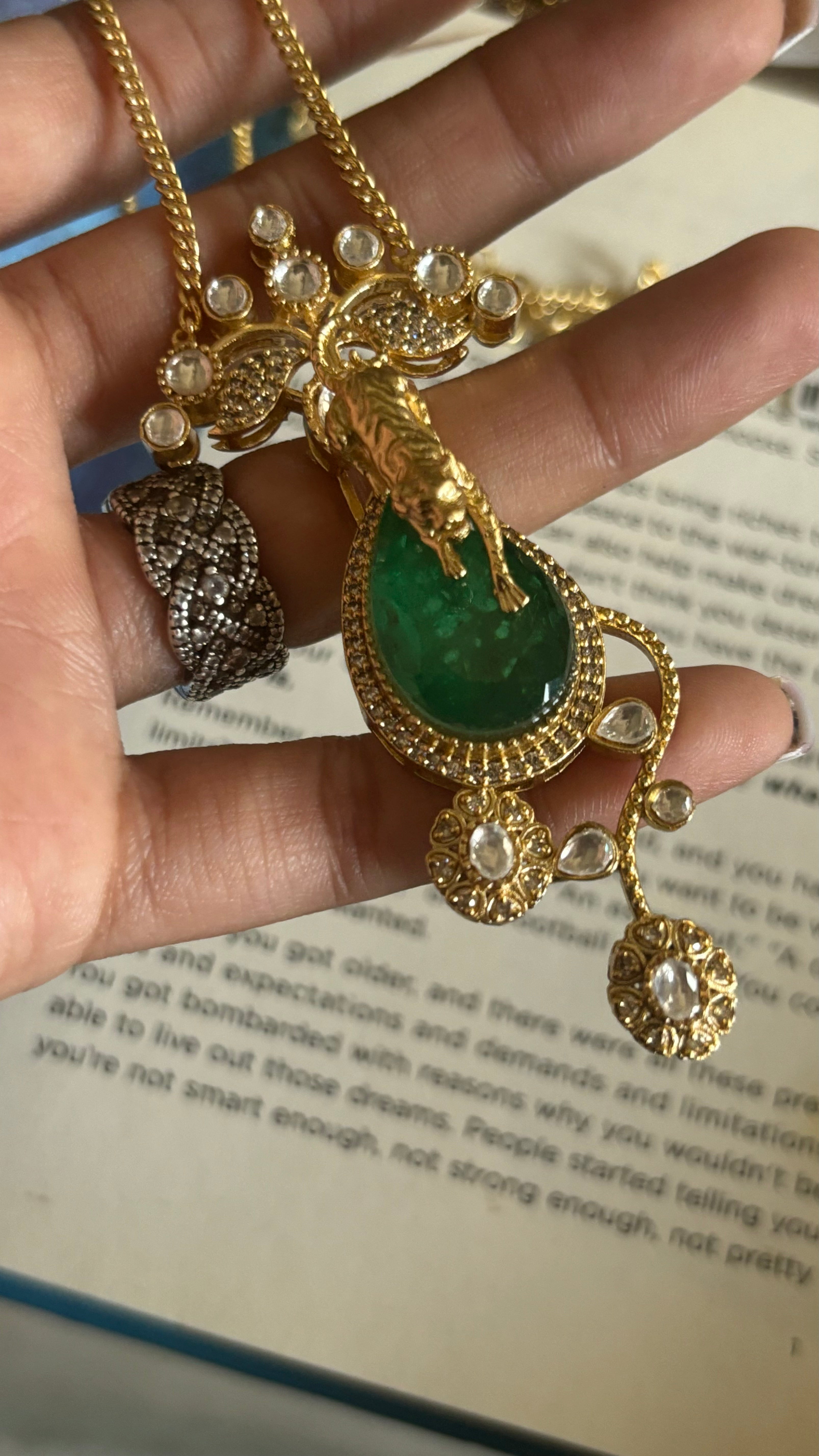 Emerald sabhysachi tiger down pendant set