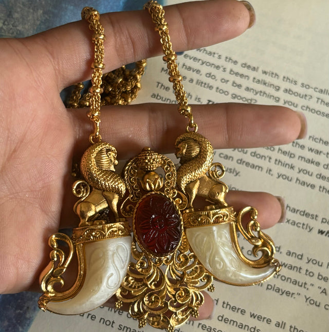 Ruby and off-white victorian pendant set