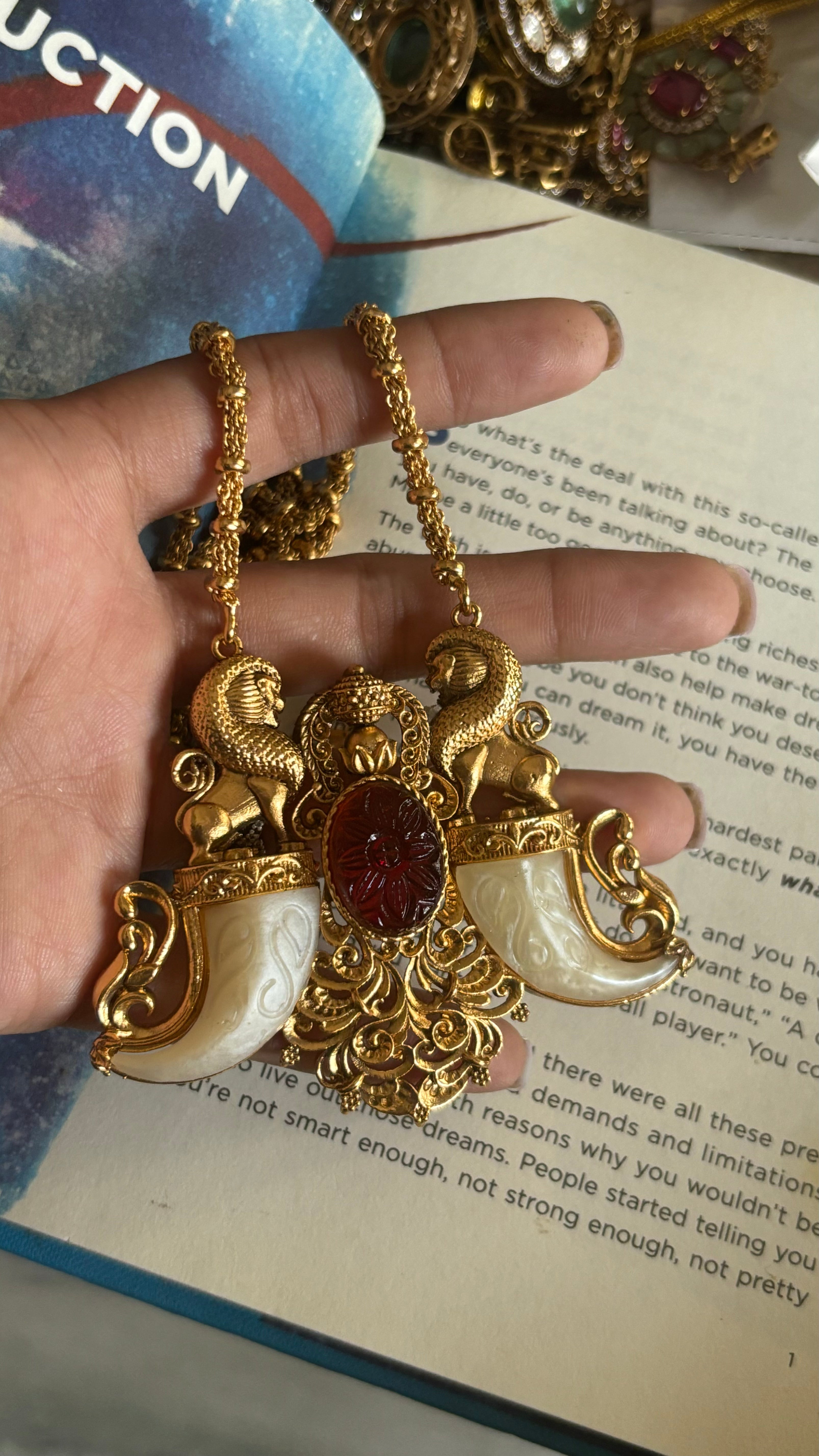 Ruby and off-white victorian pendant set