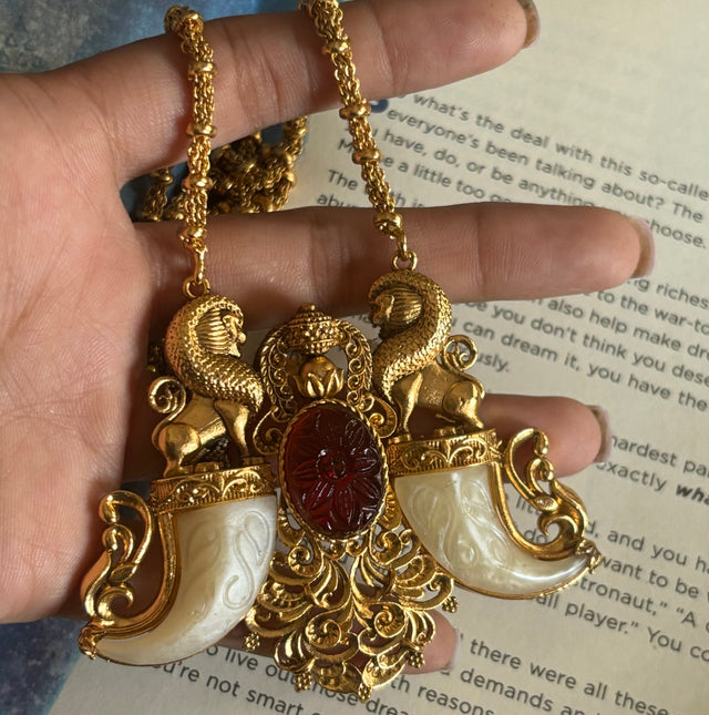 Ruby and off-white victorian pendant set