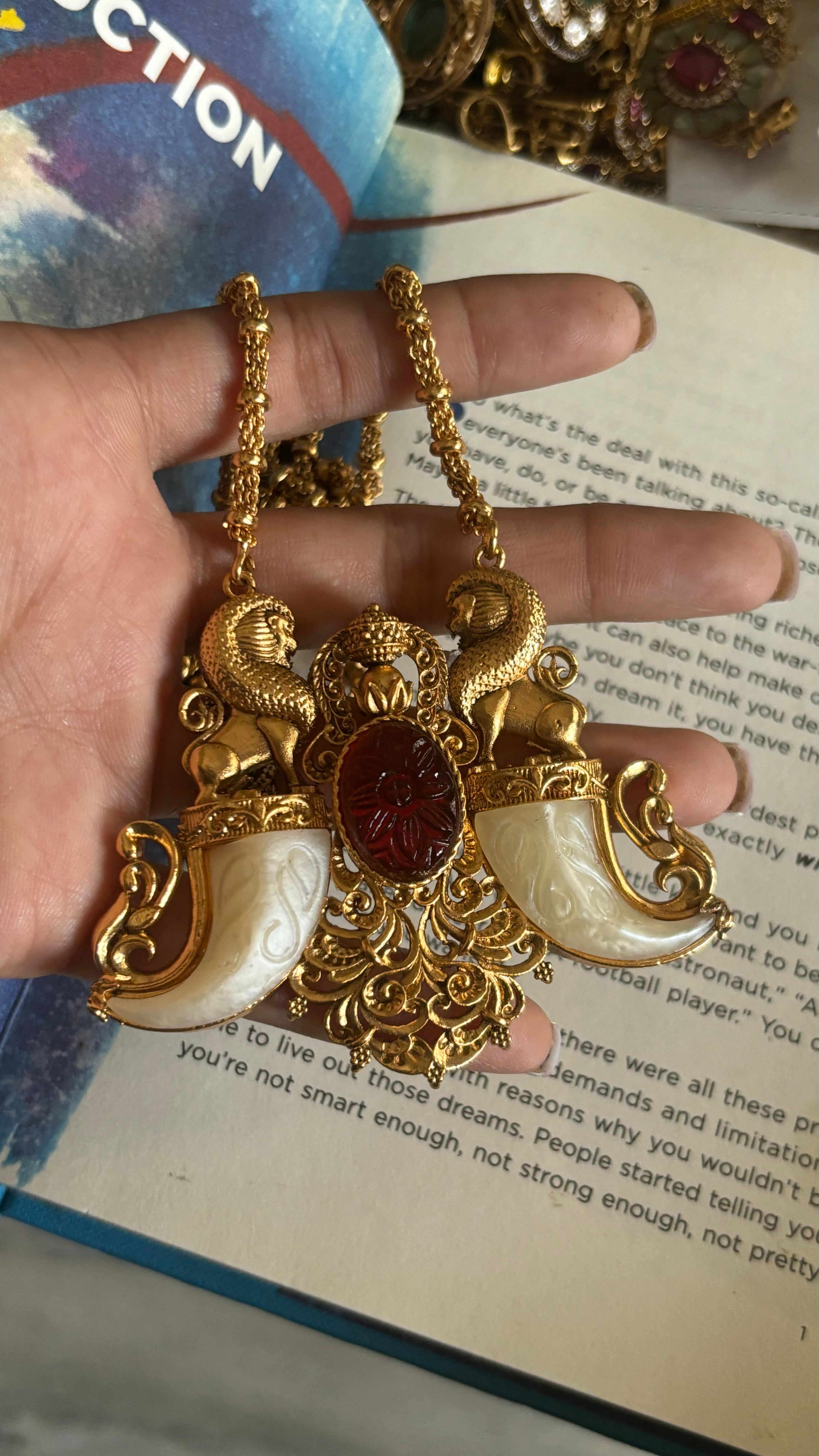 Ruby and off-white victorian pendant set