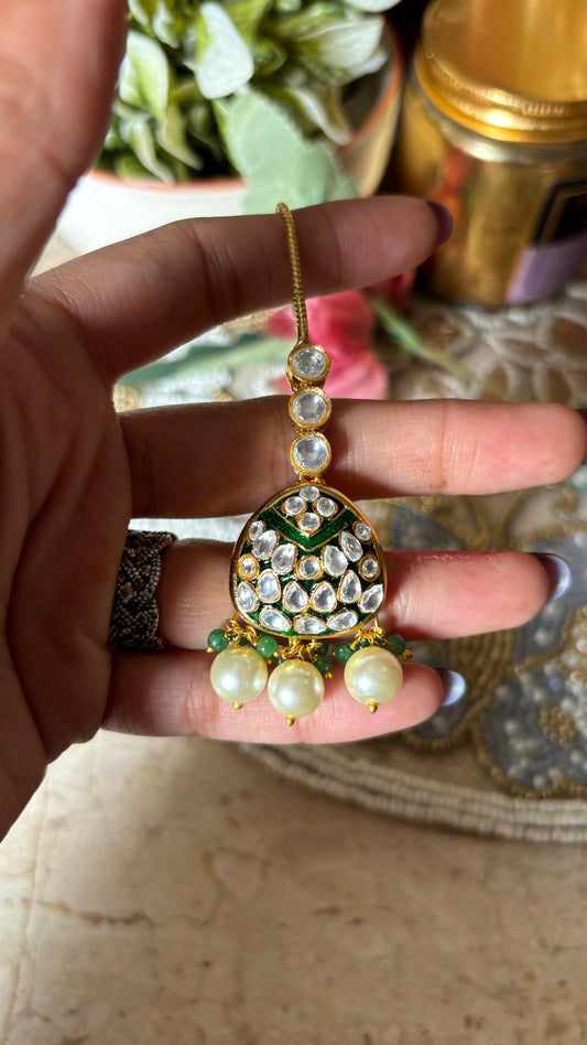 Emerald meenakari pearl maangtika