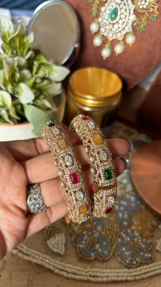 Navratna gold moissanite bangles