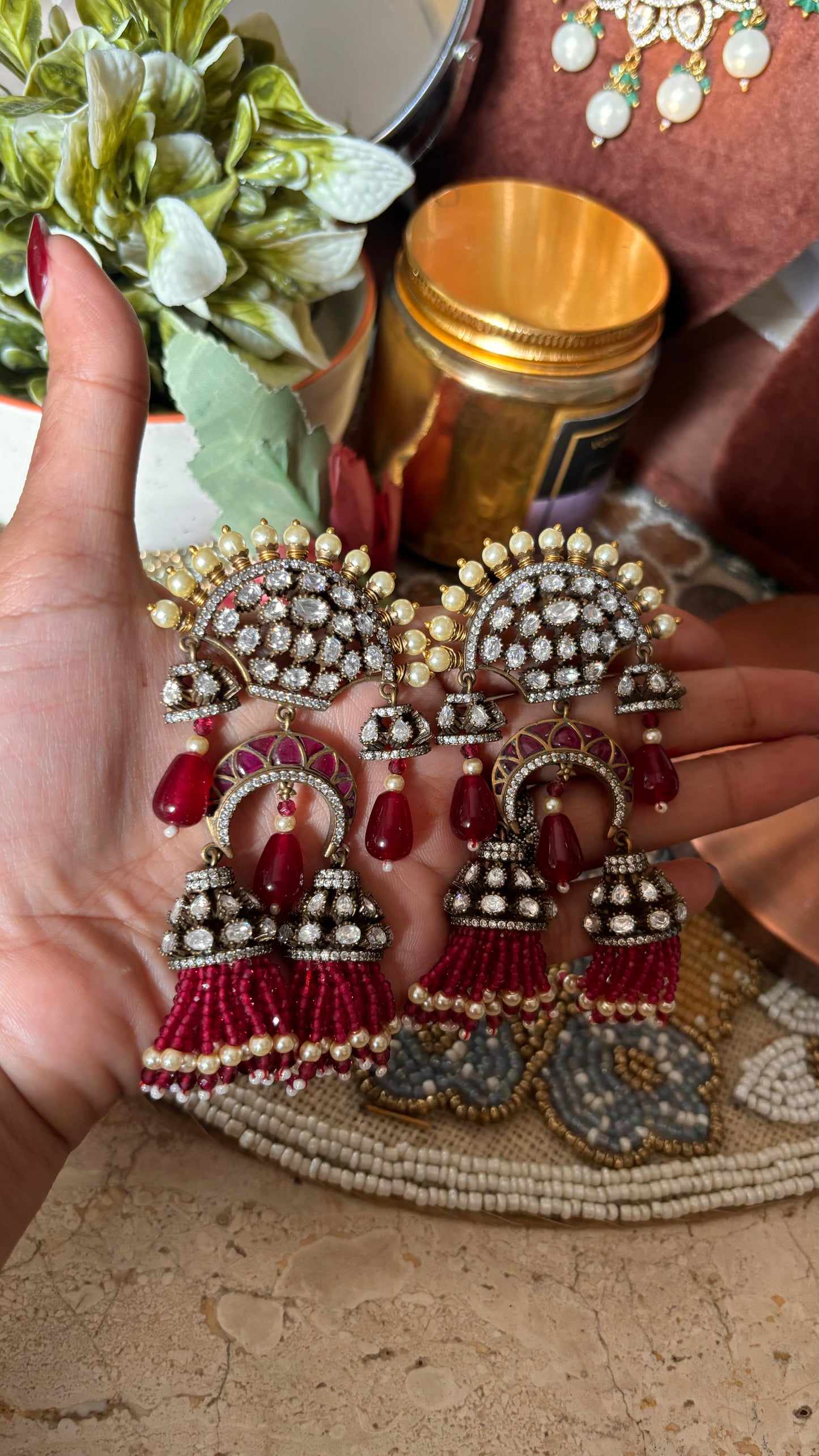 Ruby moissanite designer danglers