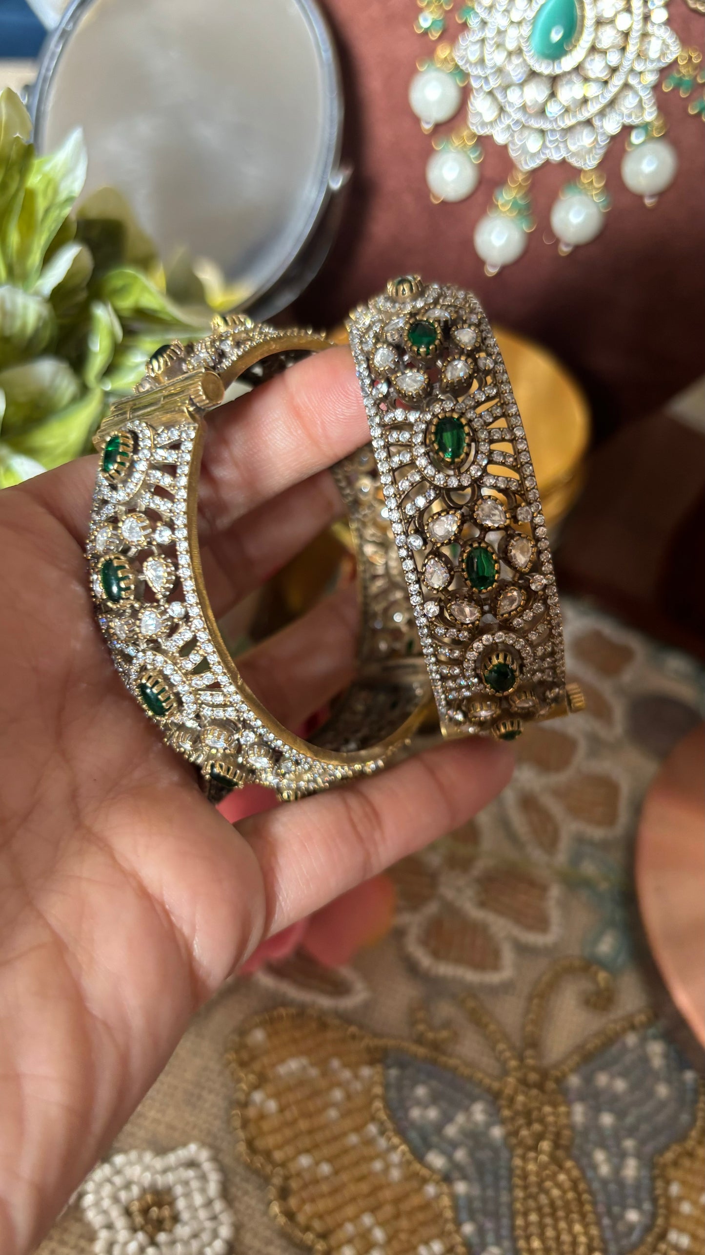 Emerald moissanite victorian bangles