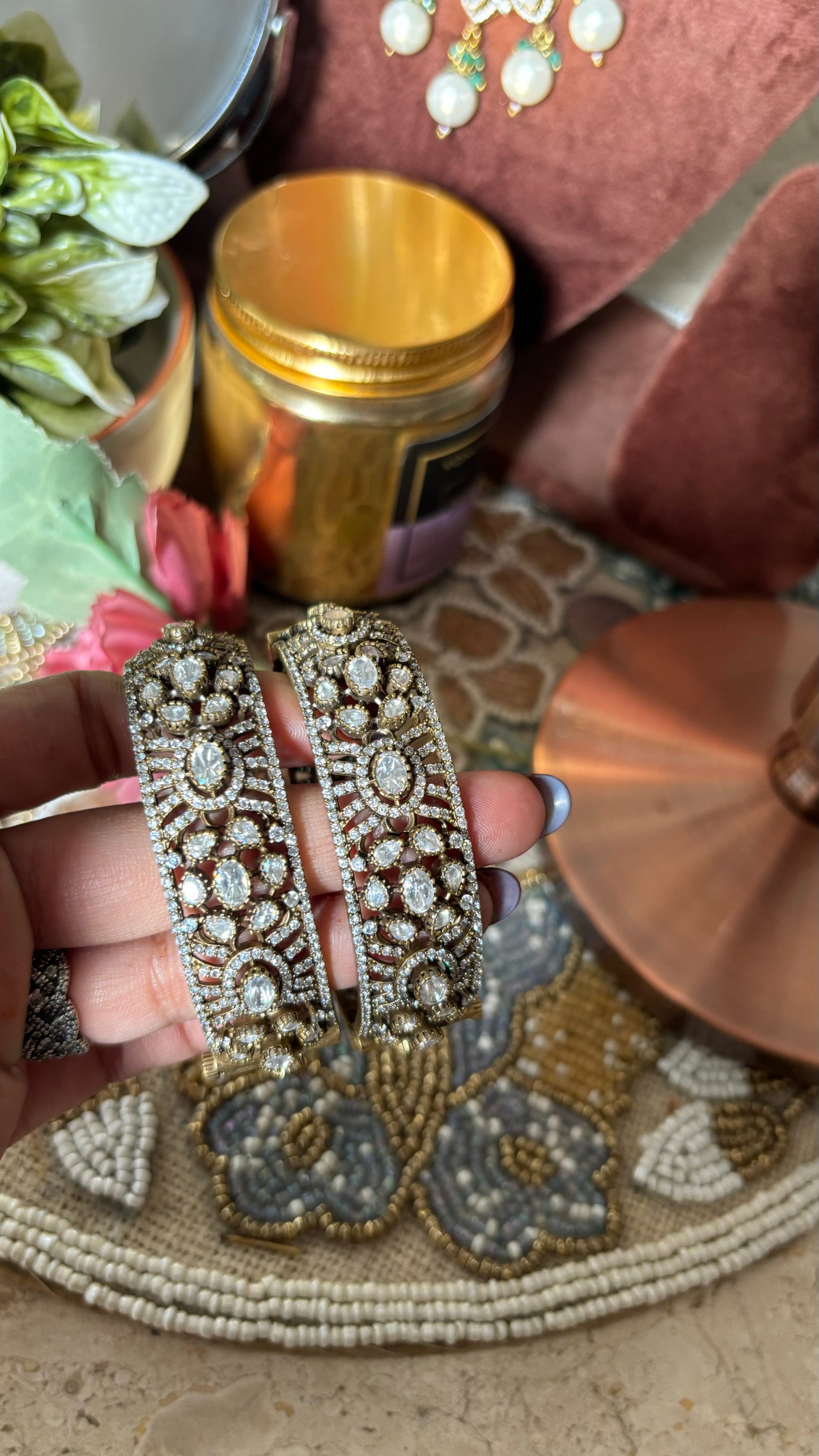 Moissanite polki victorian bangles