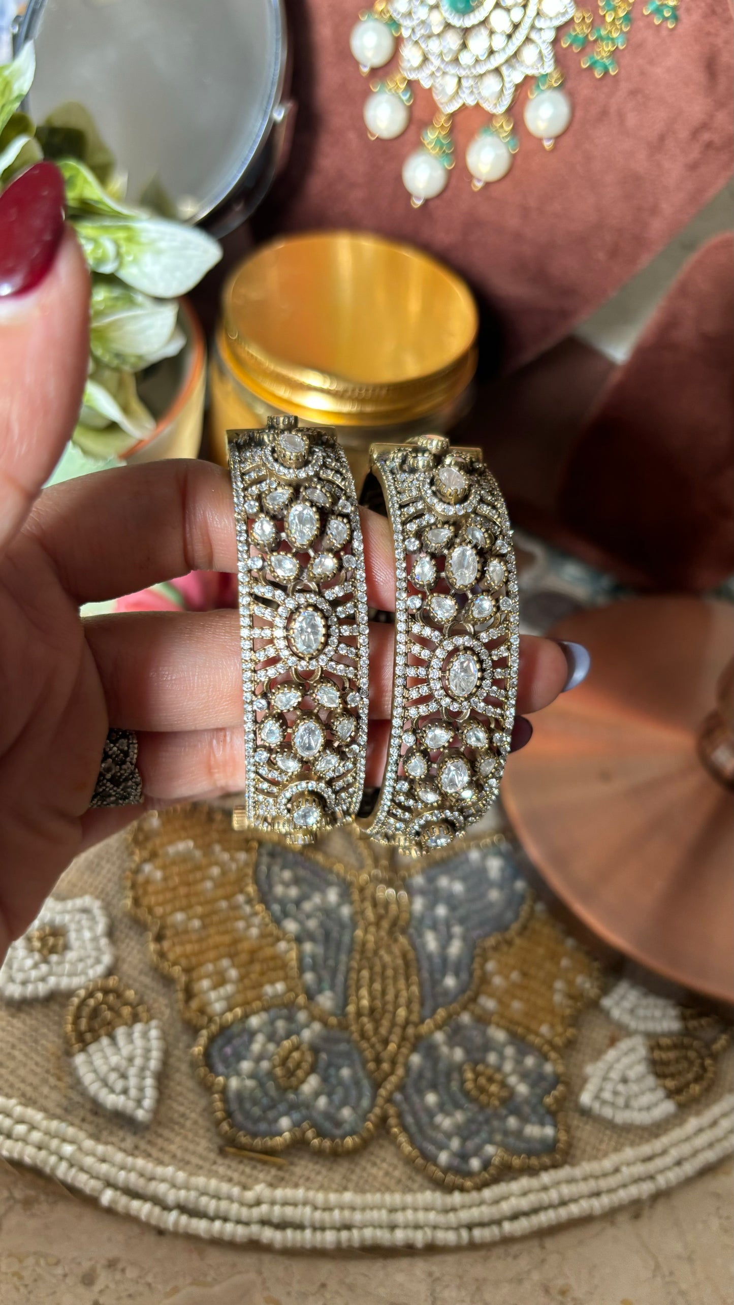 Moissanite polki victorian bangles