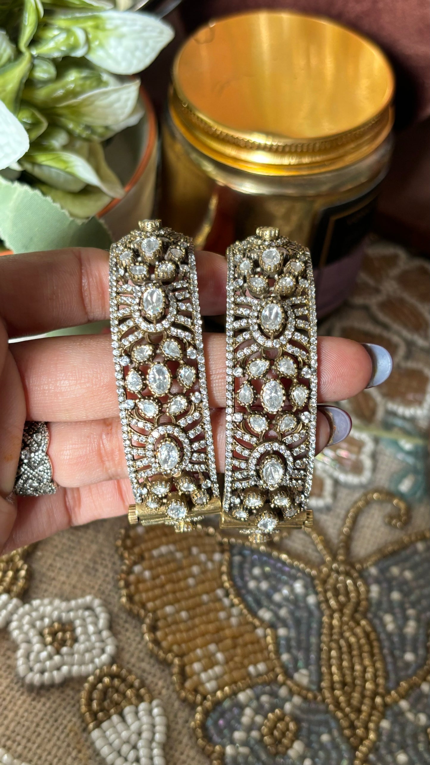 Moissanite polki victorian bangles
