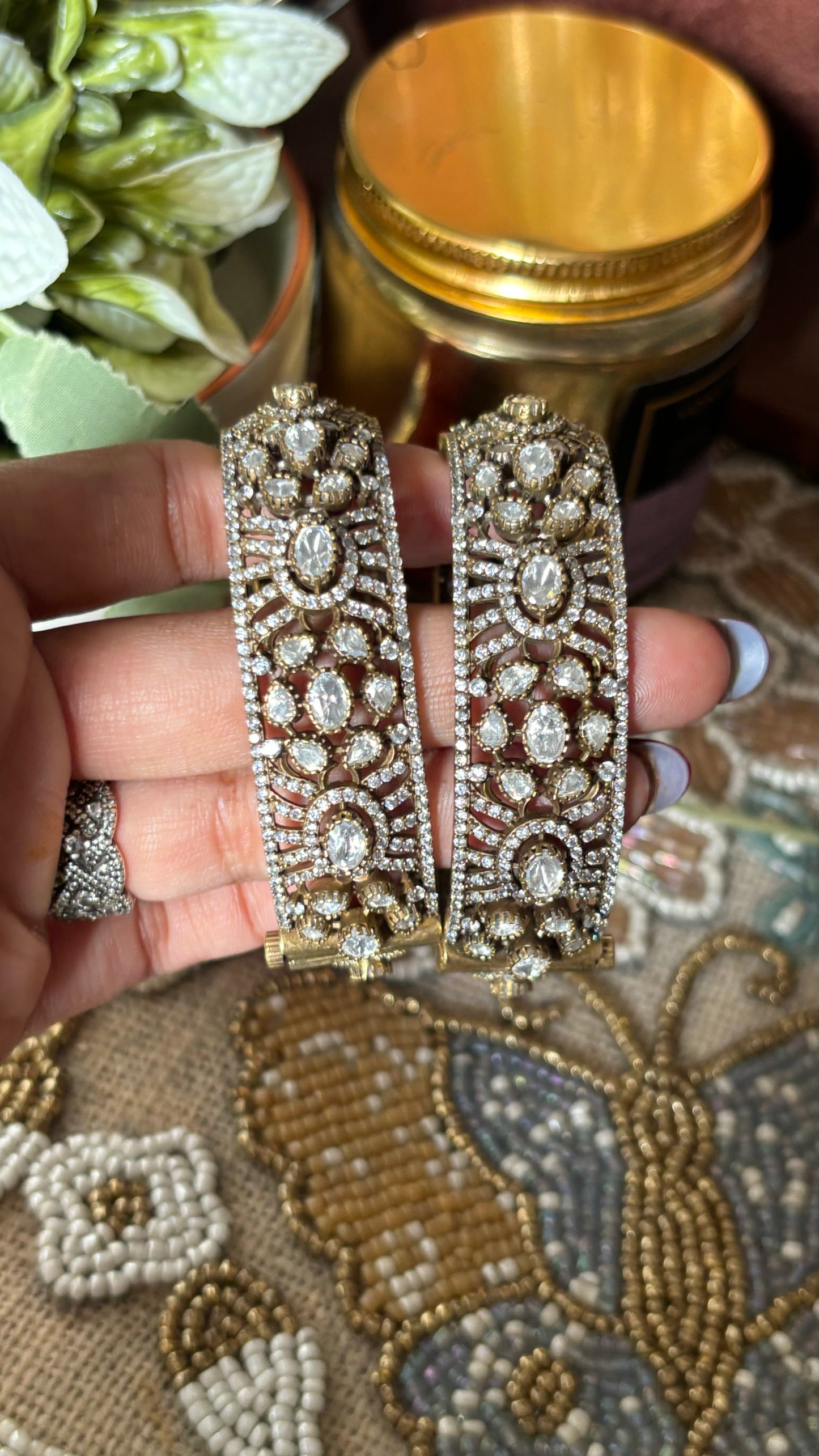 Moissanite polki victorian bangles