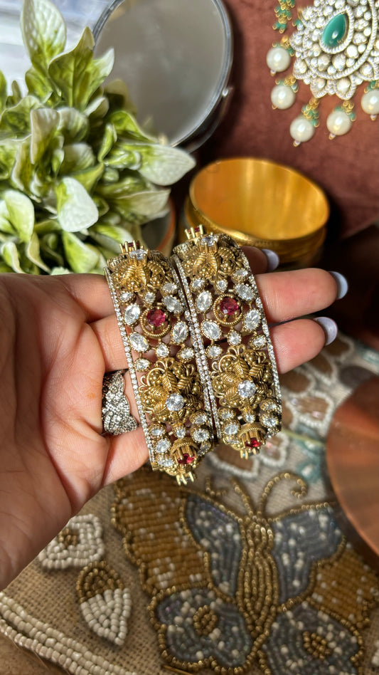 Emerald popped floral designer moissanite bangles