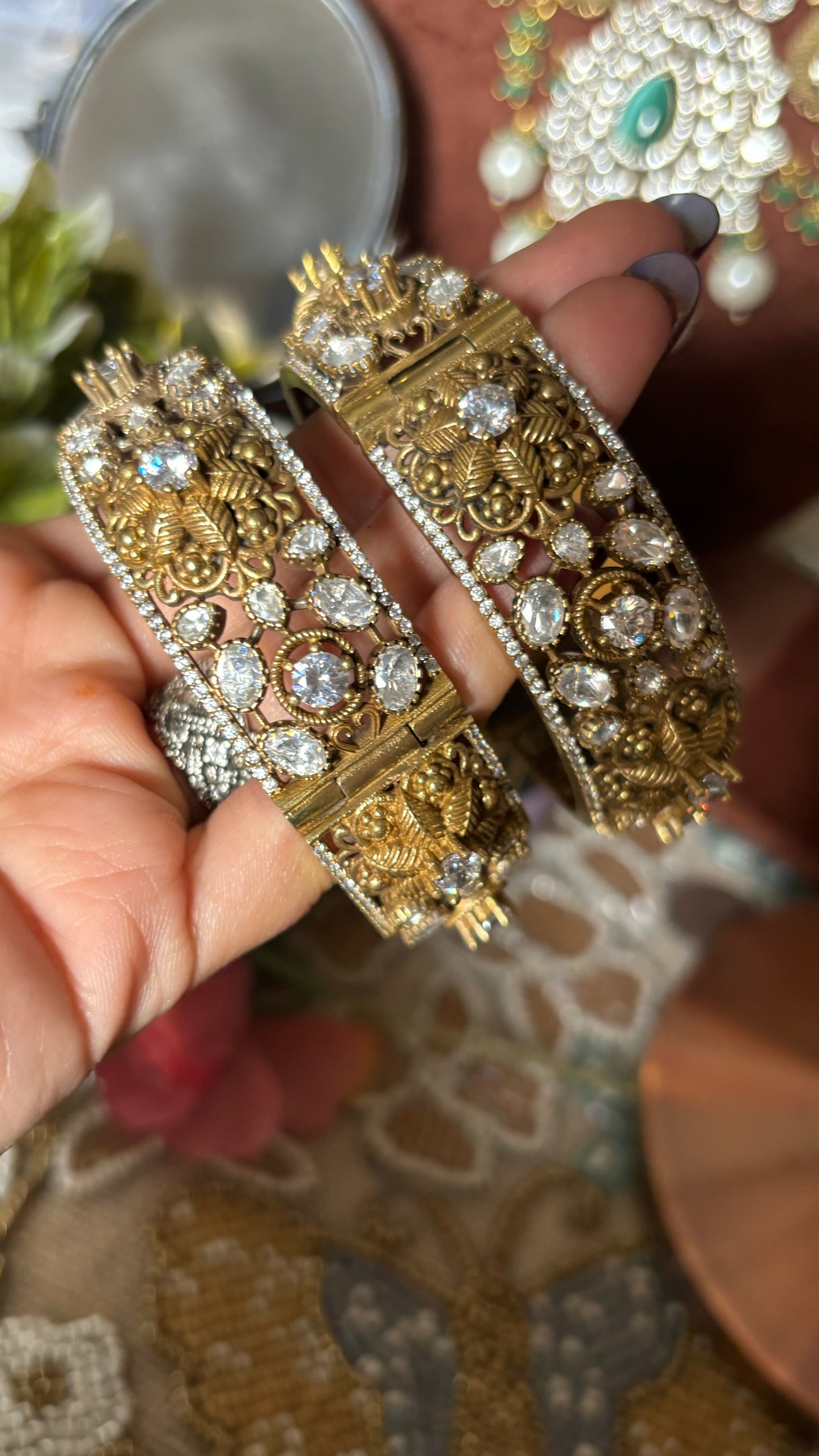 popped floral designer moissanite bangles