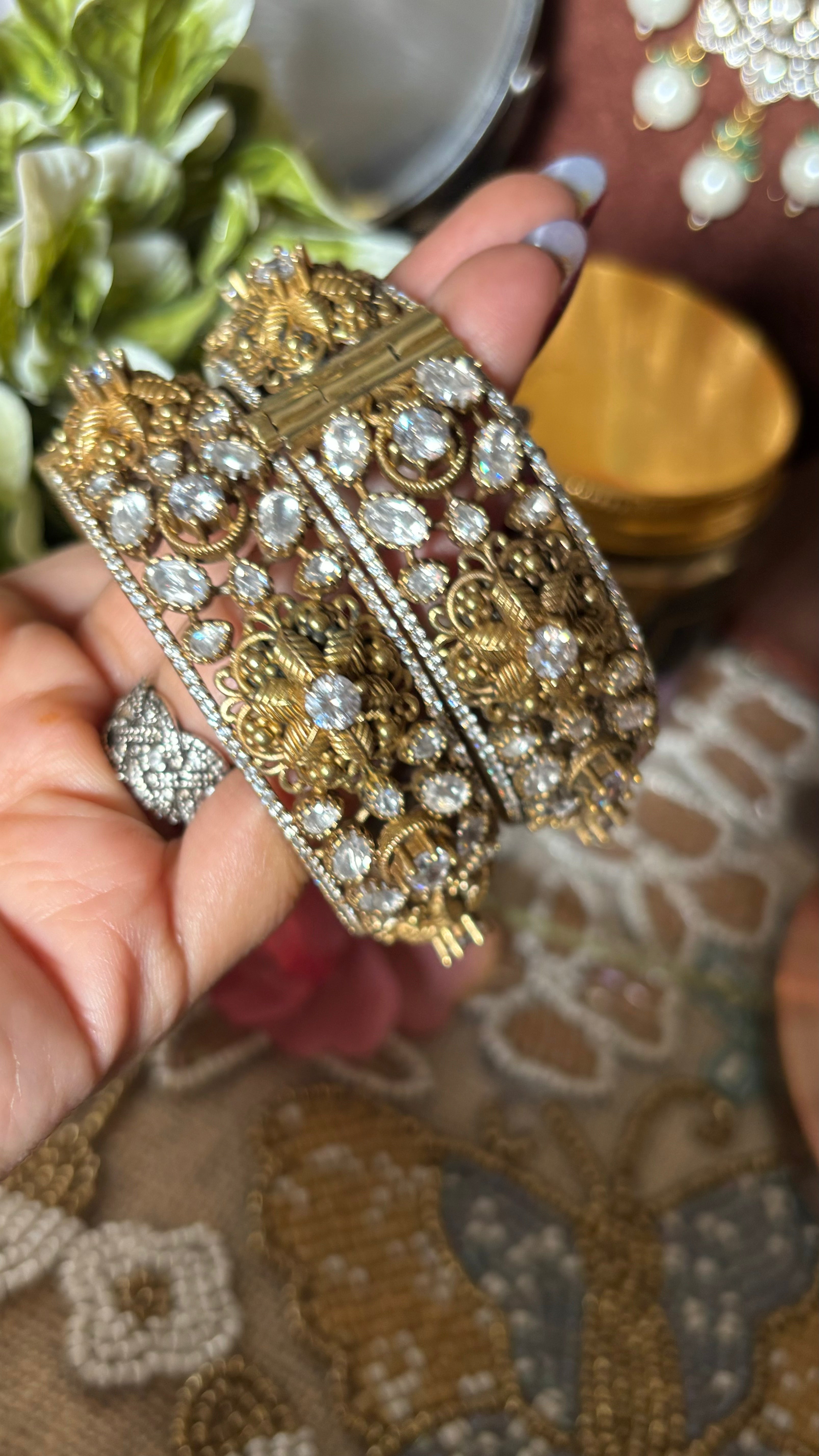 popped floral designer moissanite bangles