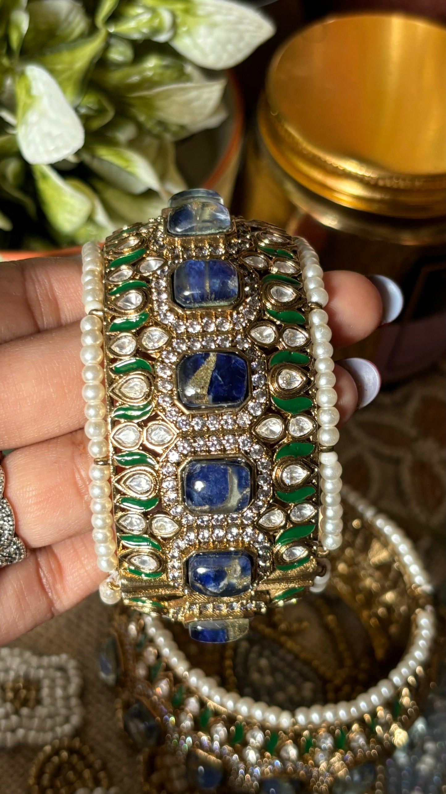 Sapphire & Emerald pearl designer bangles