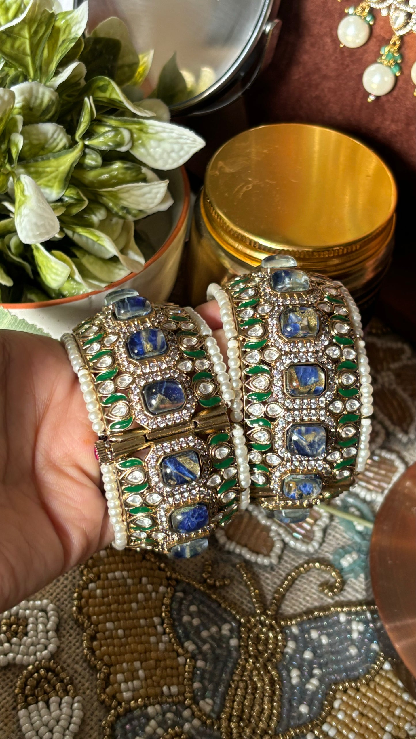 Sapphire & Emerald pearl designer bangles