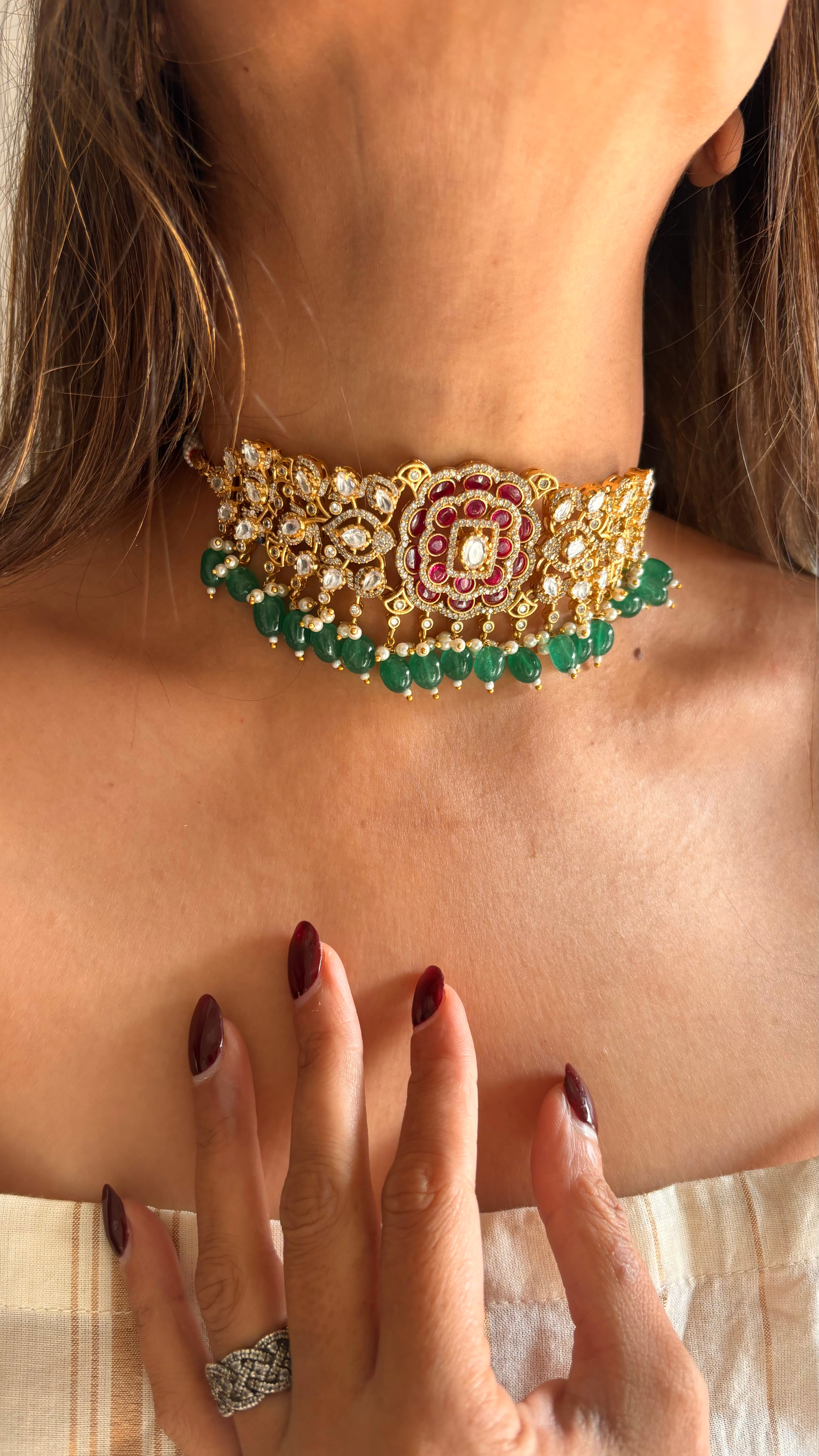 Emerald ruby minimalist designer choker