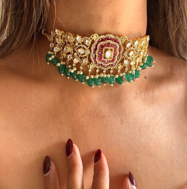 Emerald ruby minimalist designer choker