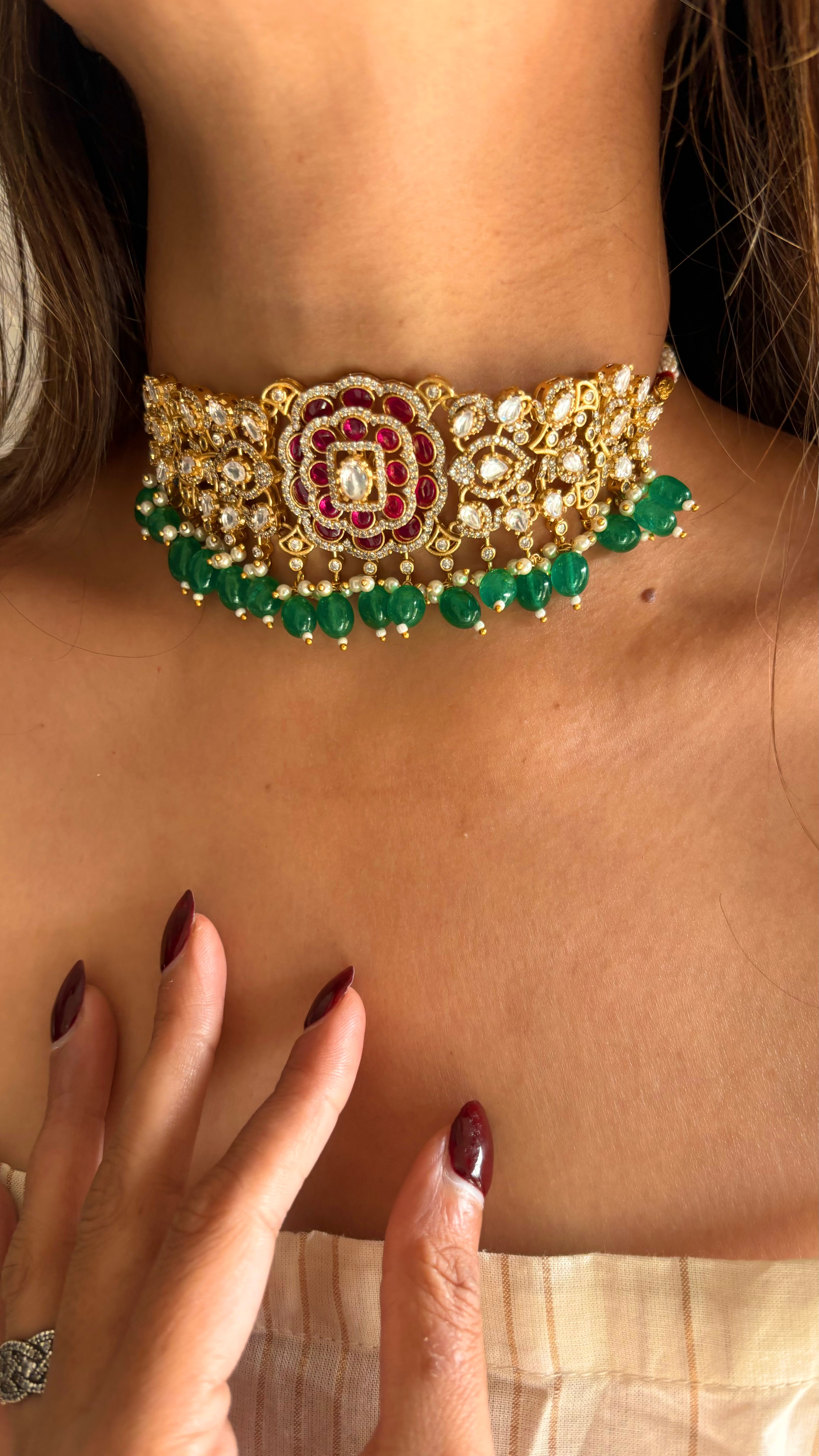 Emerald ruby minimalist designer choker