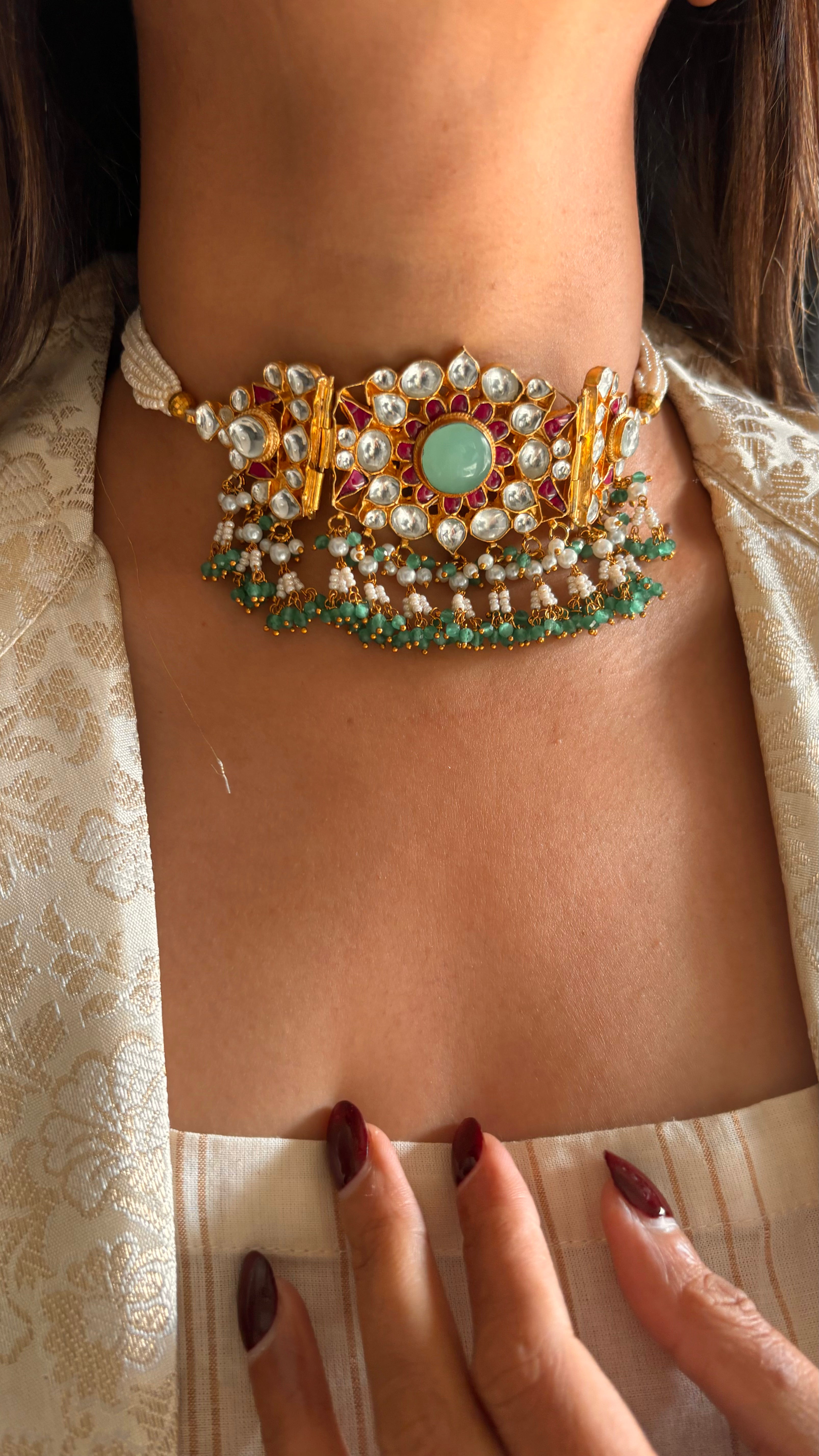 firoza ruby & mint fusion paachi choker