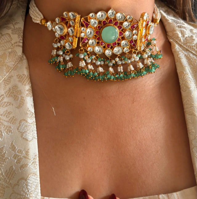 firoza ruby & mint fusion paachi choker